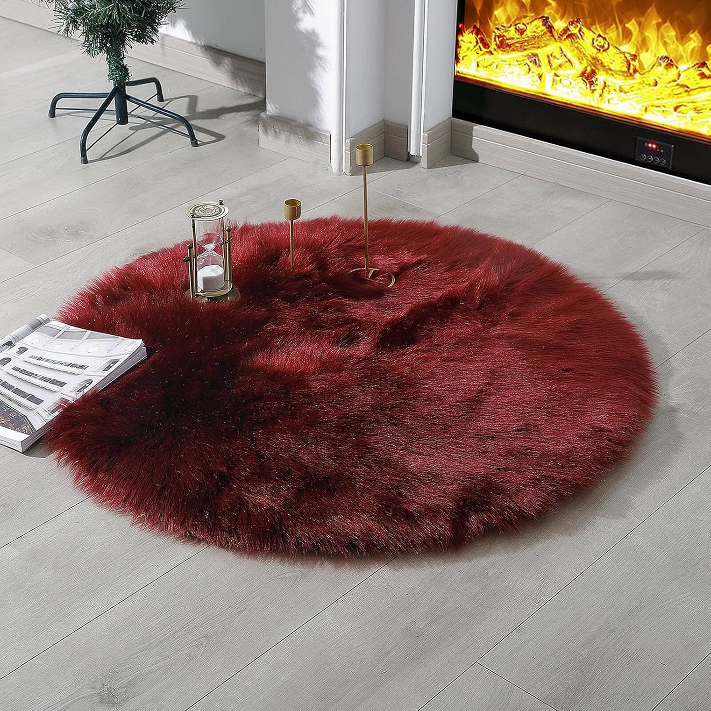 Faux Fur Rug Sheepskin Shag Fluffy Fuzzy Beige 2X3 Ft Small Rugs for Bedroom Bedside Bed Floor Living Room Plush High-Density Cushion Carpet Super Sofa Cover