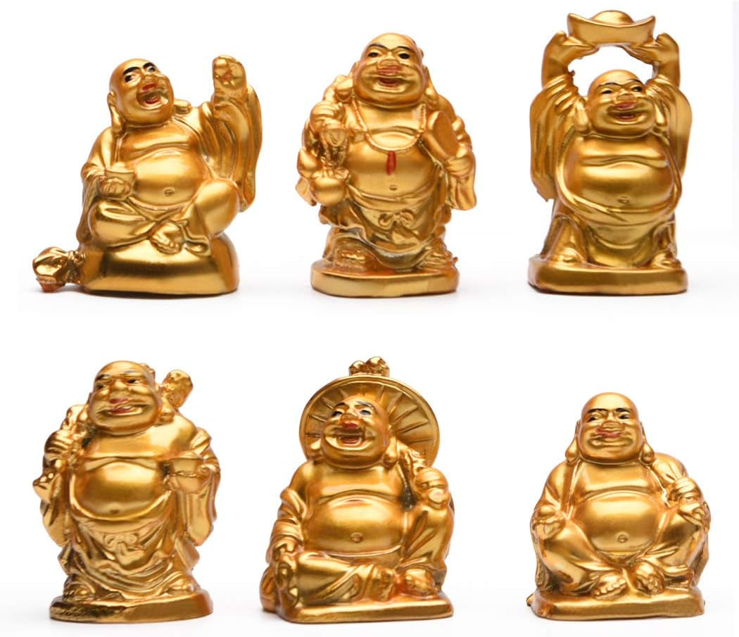 BRABUD 2'' Red Resin Laughing Buddha Figurines Good Gift and Collection Set of 6