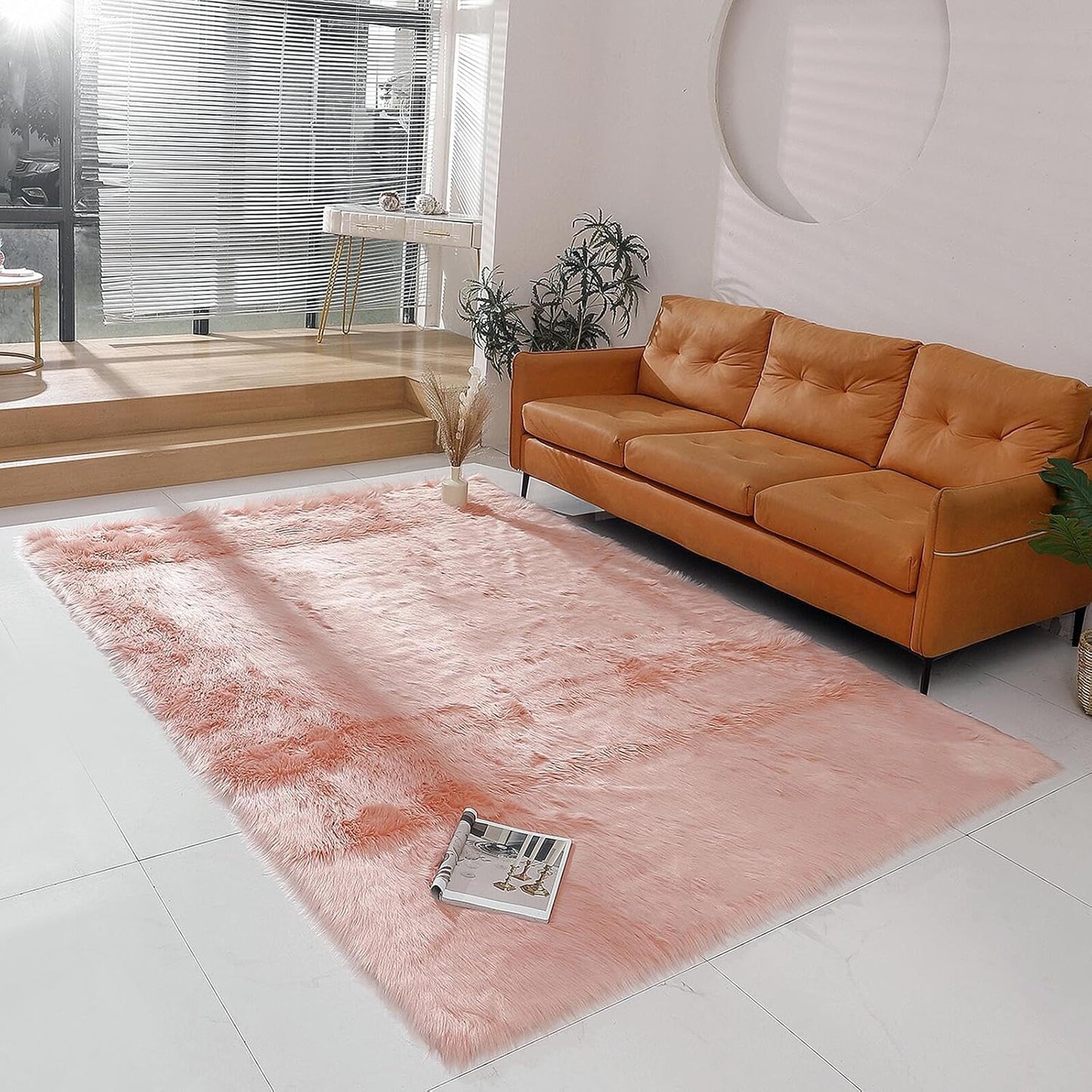 Faux Fur Rug Sheepskin Shag Fluffy Fuzzy Beige 2X3 Ft Small Rugs for Bedroom Bedside Bed Floor Living Room Plush High-Density Cushion Carpet Super Sofa Cover