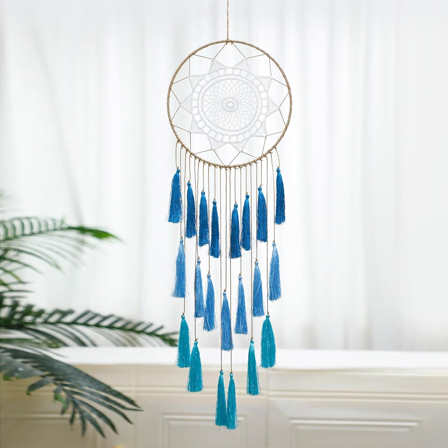 Macrame Dream Catchers for Bedroom - Tassel Wall Hanging Handmade Dreamcatchers Home Decor with Tassel Feather Ornament Craft Blessing Gift (Mix Brown)
