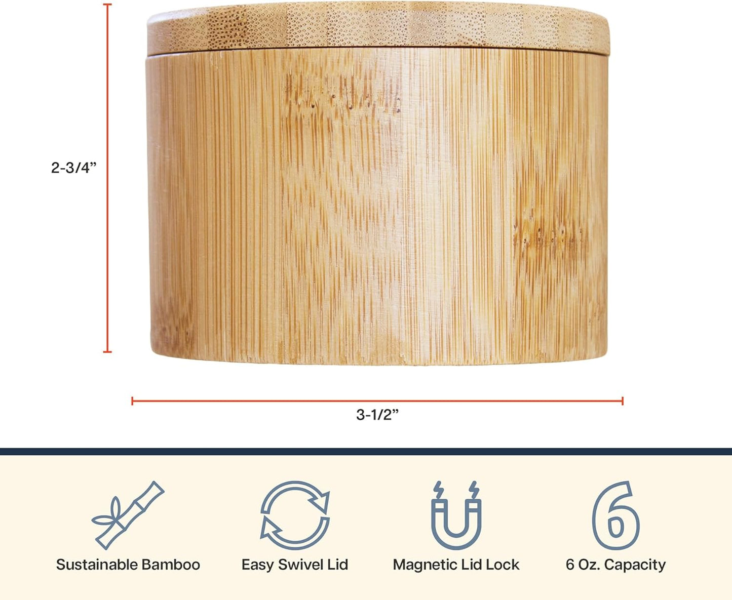 Salt Cellar with Swivel Lid – Bamboo Spice Box Storage Container for Kitchen Countertop with Magnetic Closure – Ideal for Sea Salt, Spices and Herbs