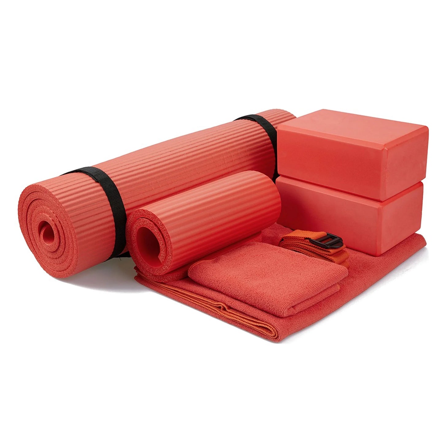 7-Piece Set - Include 1/2" Thick Yoga Mat with Carrying Strap, 2 Yoga Blocks, Yoga Mat Towel, Yoga Hand Towel, Yoga Strap and Yoga Knee Pad