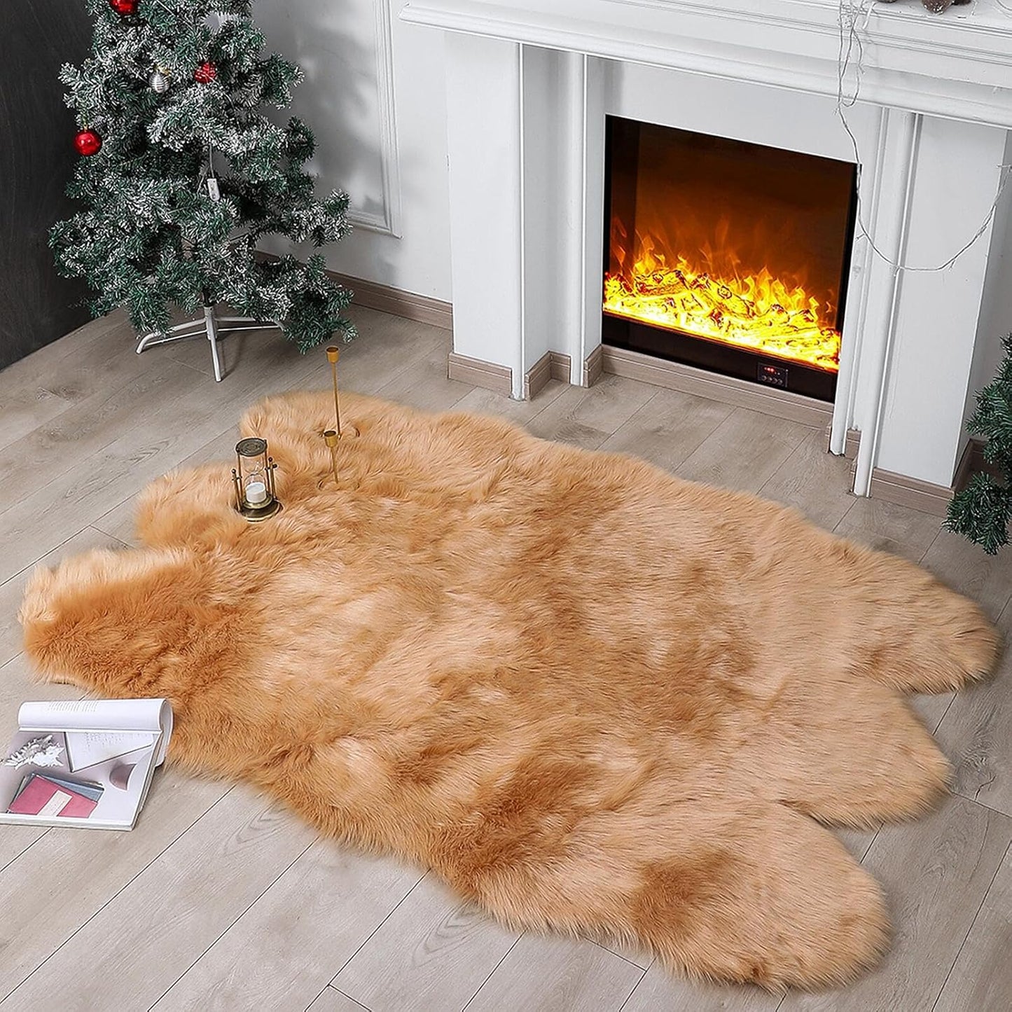 Faux Fur Rug Sheepskin Shag Fluffy Fuzzy Beige 2X3 Ft Small Rugs for Bedroom Bedside Bed Floor Living Room Plush High-Density Cushion Carpet Super Sofa Cover