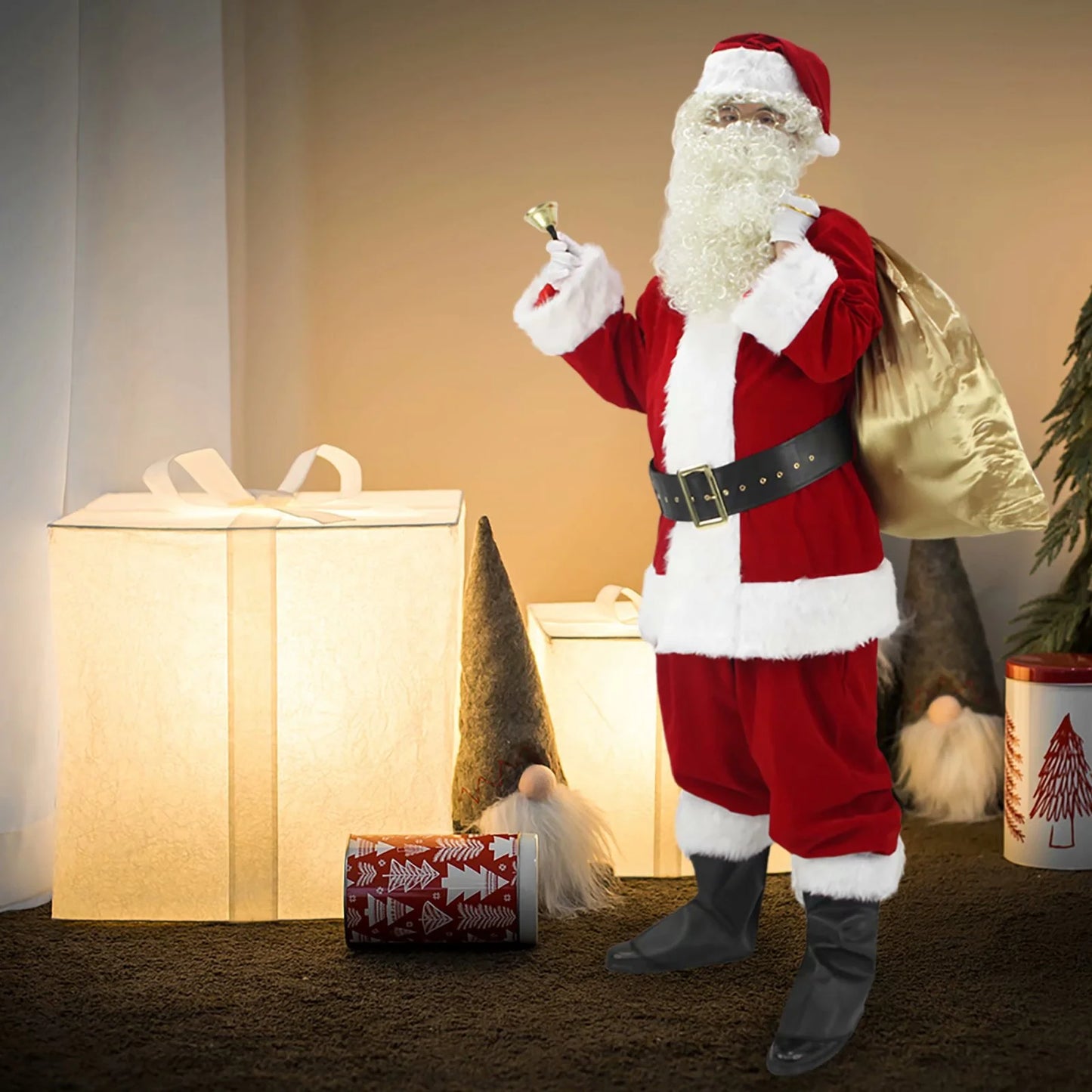 Men'S Deluxe Santa Suit 11PC. Christmas Adult Santa Claus Costume -M