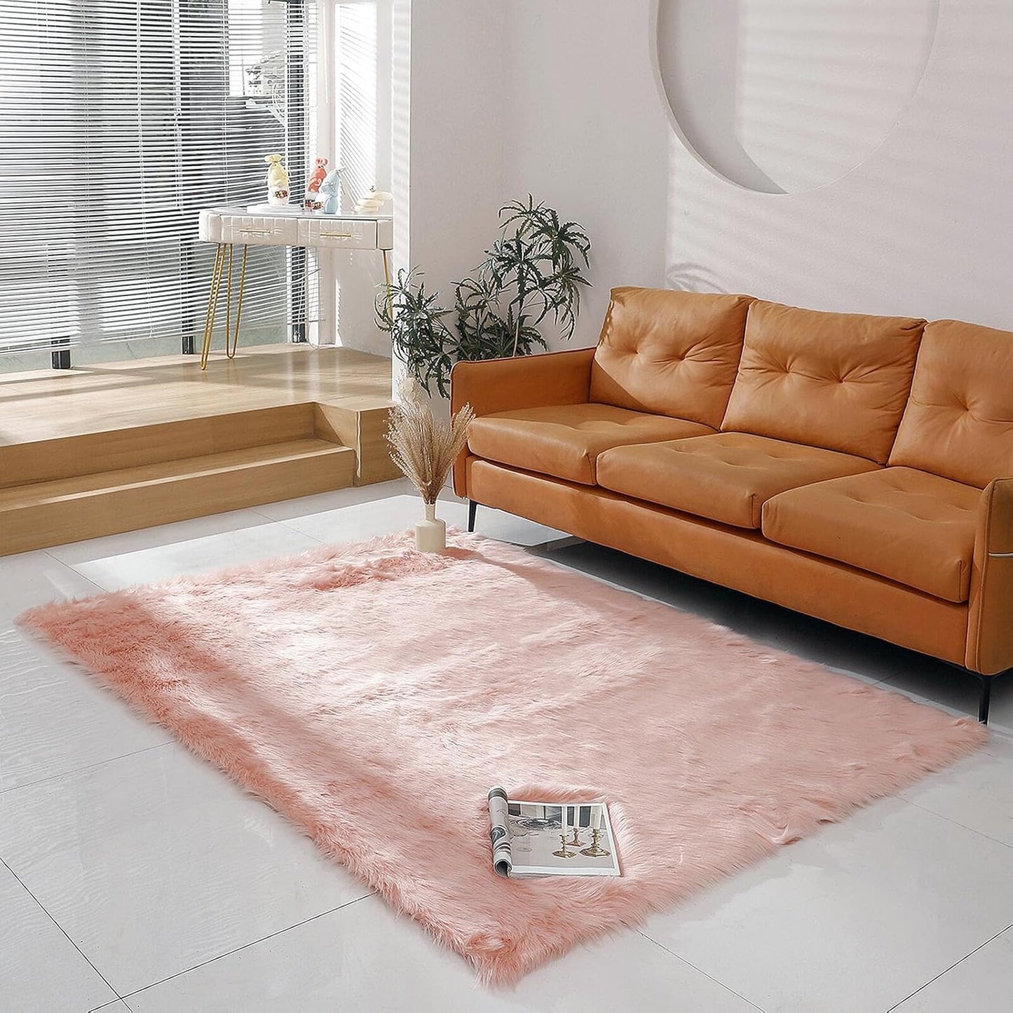 Faux Fur Rug Sheepskin Shag Fluffy Fuzzy Beige 2X3 Ft Small Rugs for Bedroom Bedside Bed Floor Living Room Plush High-Density Cushion Carpet Super Sofa Cover