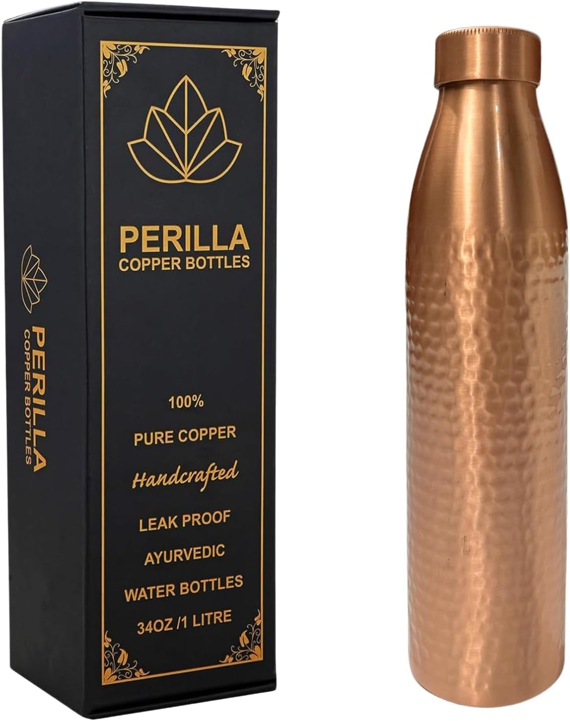 Pure Copper Water Bottle 34 Oz Leak Proof 100% Pure - Ayurvedic Copper Vessel - Drink More Water and Enjoy the Health Benefits Immediately - for Gym, Yoga Bottle (Diamond 2)