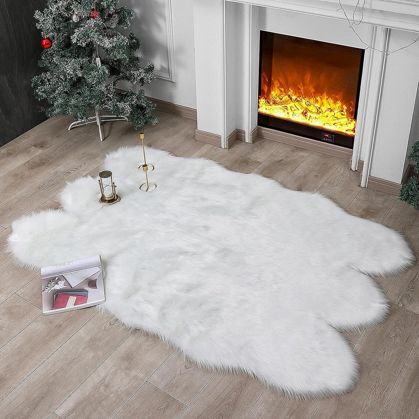 Faux Fur Rug Sheepskin Shag Fluffy Fuzzy Beige 2X3 Ft Small Rugs for Bedroom Bedside Bed Floor Living Room Plush High-Density Cushion Carpet Super Sofa Cover