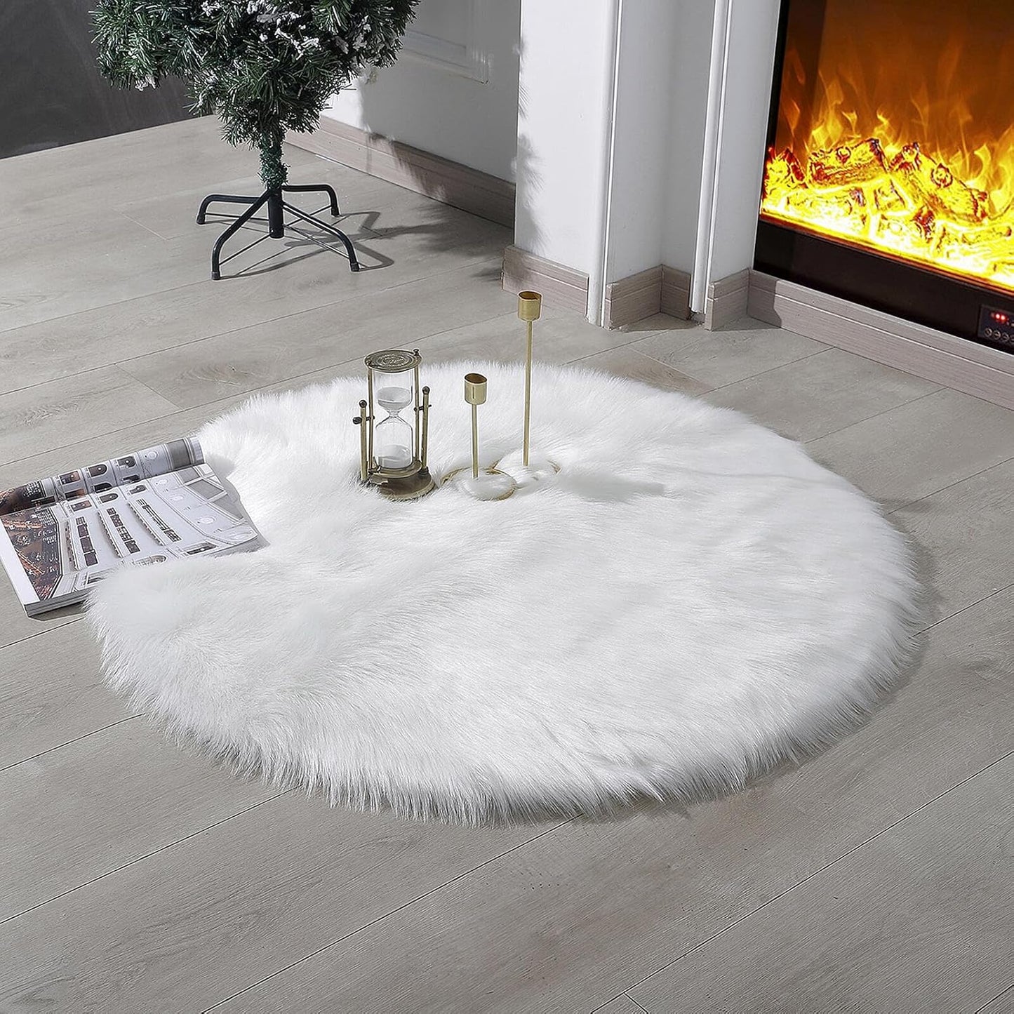 Faux Fur Rug Sheepskin Shag Fluffy Fuzzy Beige 2X3 Ft Small Rugs for Bedroom Bedside Bed Floor Living Room Plush High-Density Cushion Carpet Super Sofa Cover