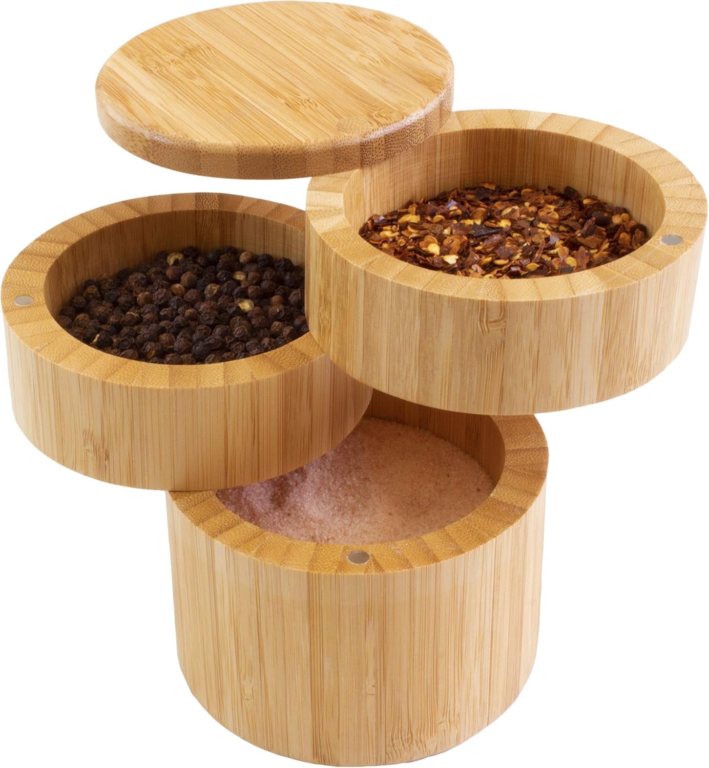Salt Cellar with Swivel Lid – Bamboo Spice Box Storage Container for Kitchen Countertop with Magnetic Closure – Ideal for Sea Salt, Spices and Herbs
