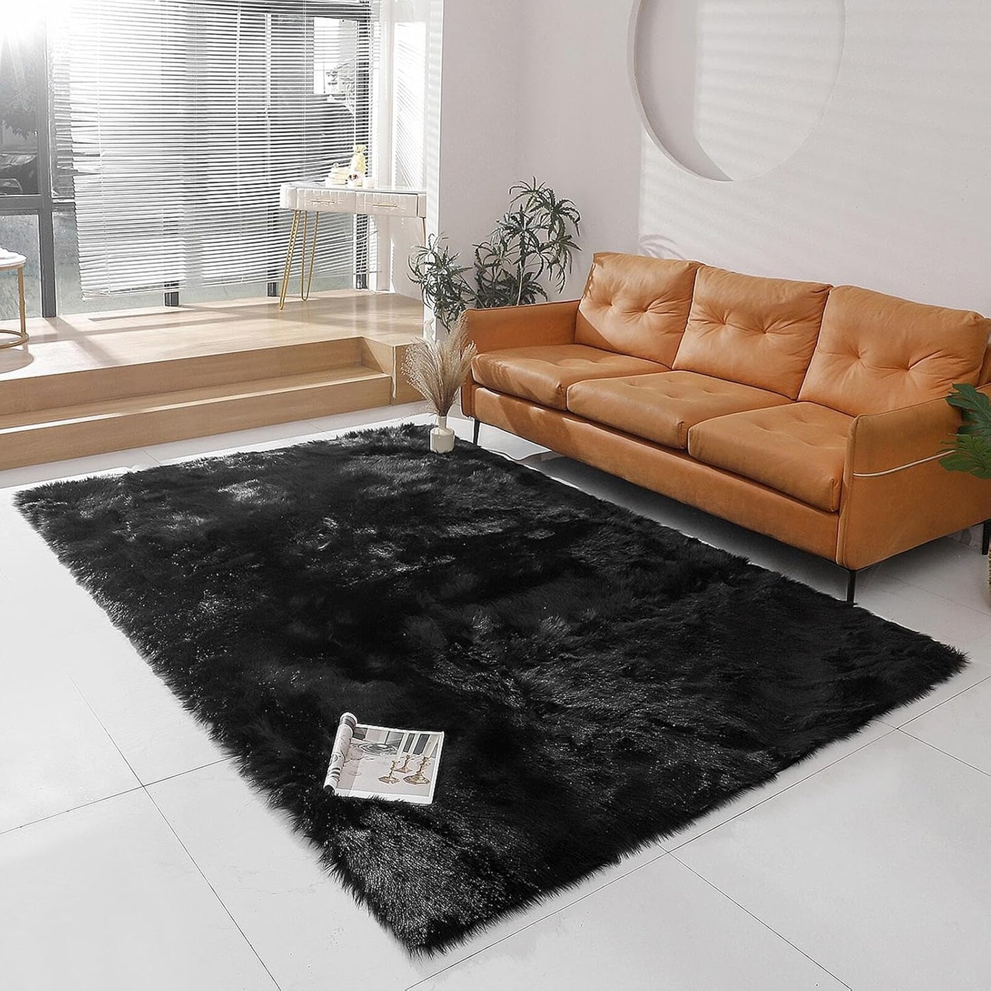 Faux Fur Rug Sheepskin Shag Fluffy Fuzzy Beige 2X3 Ft Small Rugs for Bedroom Bedside Bed Floor Living Room Plush High-Density Cushion Carpet Super Sofa Cover