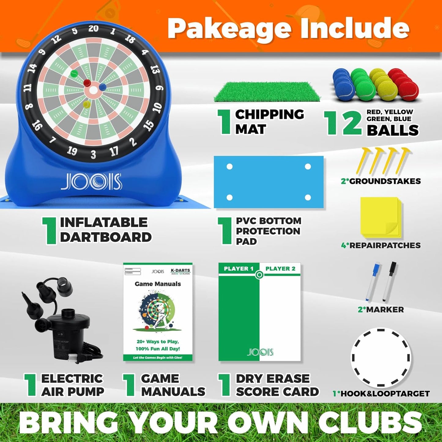 6.5Ft Giant Inflatable Golf Dart Board with Air Pump & 20+ Games - Includes Game Manuals, Perfect Inflatable Games for Family Party, Giant Outdoor Yard Games, Backyard Golf Games, Carnival Games