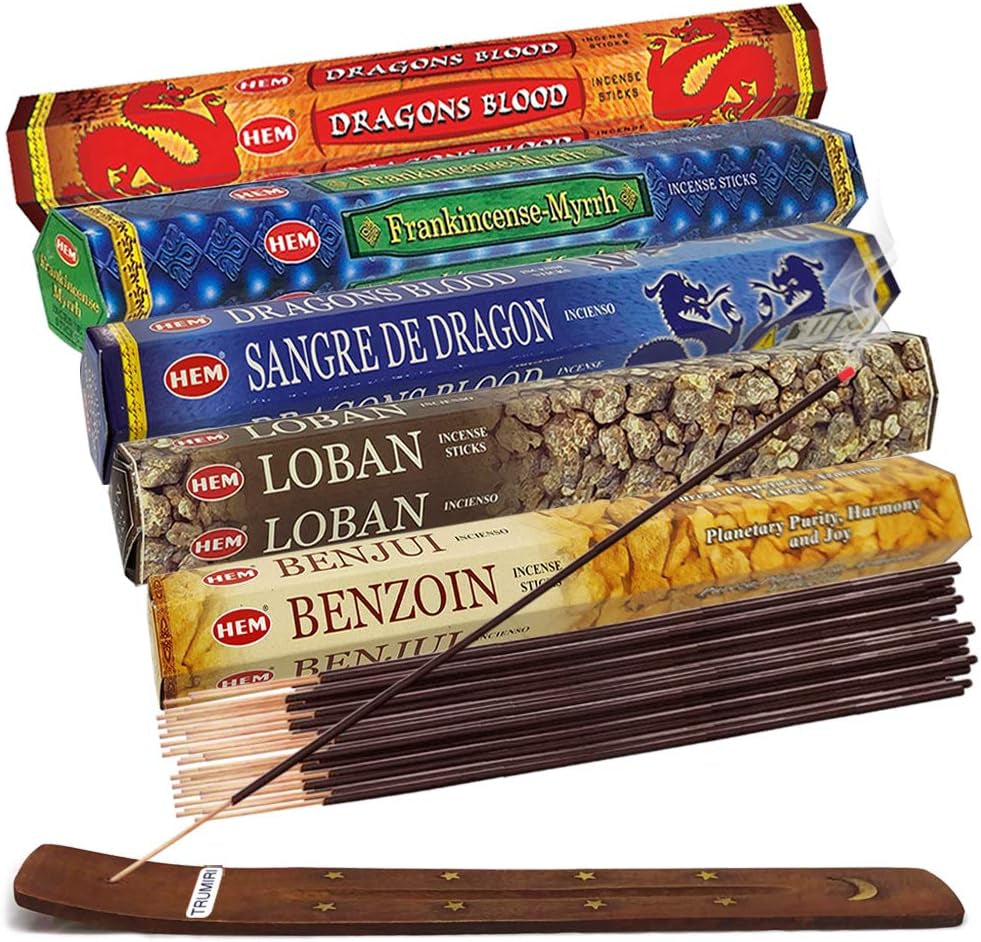 Hem Incense Sticks Variety Pack #3 and Incense Stick Holder Bundle with 5 Popular Based Fragrances