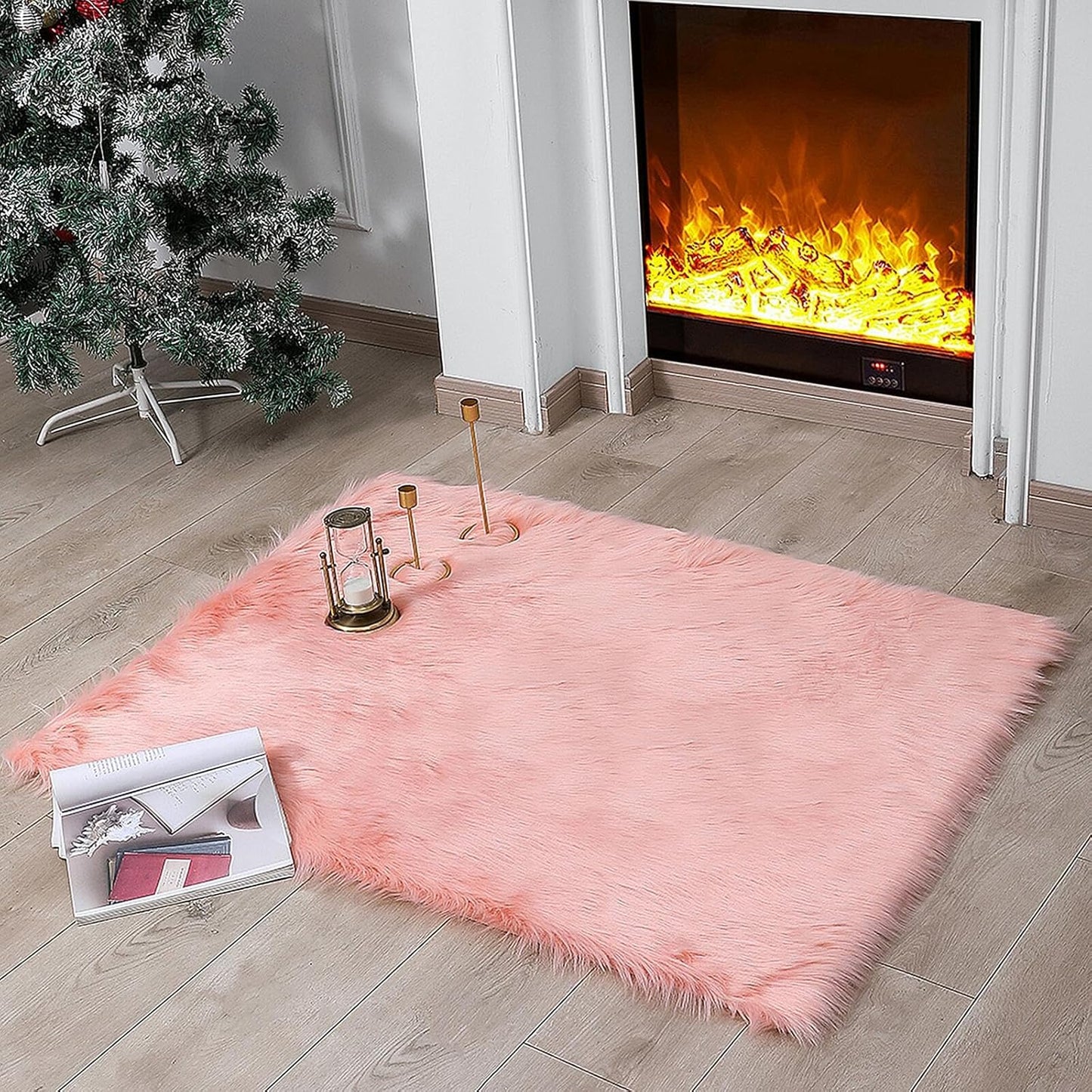 Faux Fur Rug Sheepskin Shag Fluffy Fuzzy Beige 2X3 Ft Small Rugs for Bedroom Bedside Bed Floor Living Room Plush High-Density Cushion Carpet Super Sofa Cover