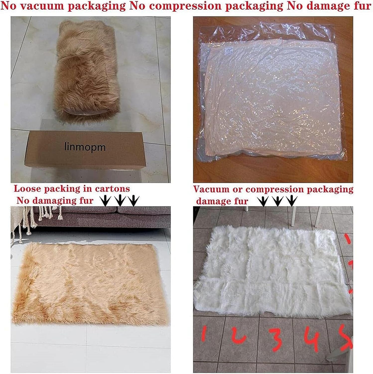 Faux Fur Rug Sheepskin Shag Fluffy Fuzzy Beige 2X3 Ft Small Rugs for Bedroom Bedside Bed Floor Living Room Plush High-Density Cushion Carpet Super Sofa Cover