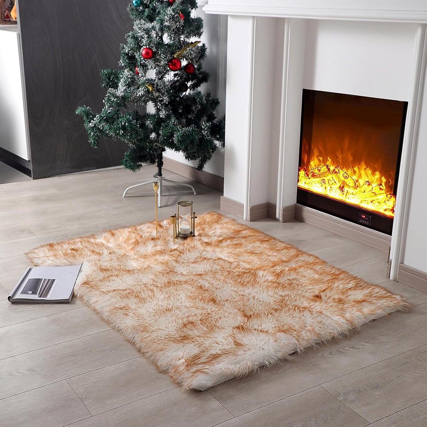 Faux Fur Rug Sheepskin Shag Fluffy Fuzzy Beige 2X3 Ft Small Rugs for Bedroom Bedside Bed Floor Living Room Plush High-Density Cushion Carpet Super Sofa Cover