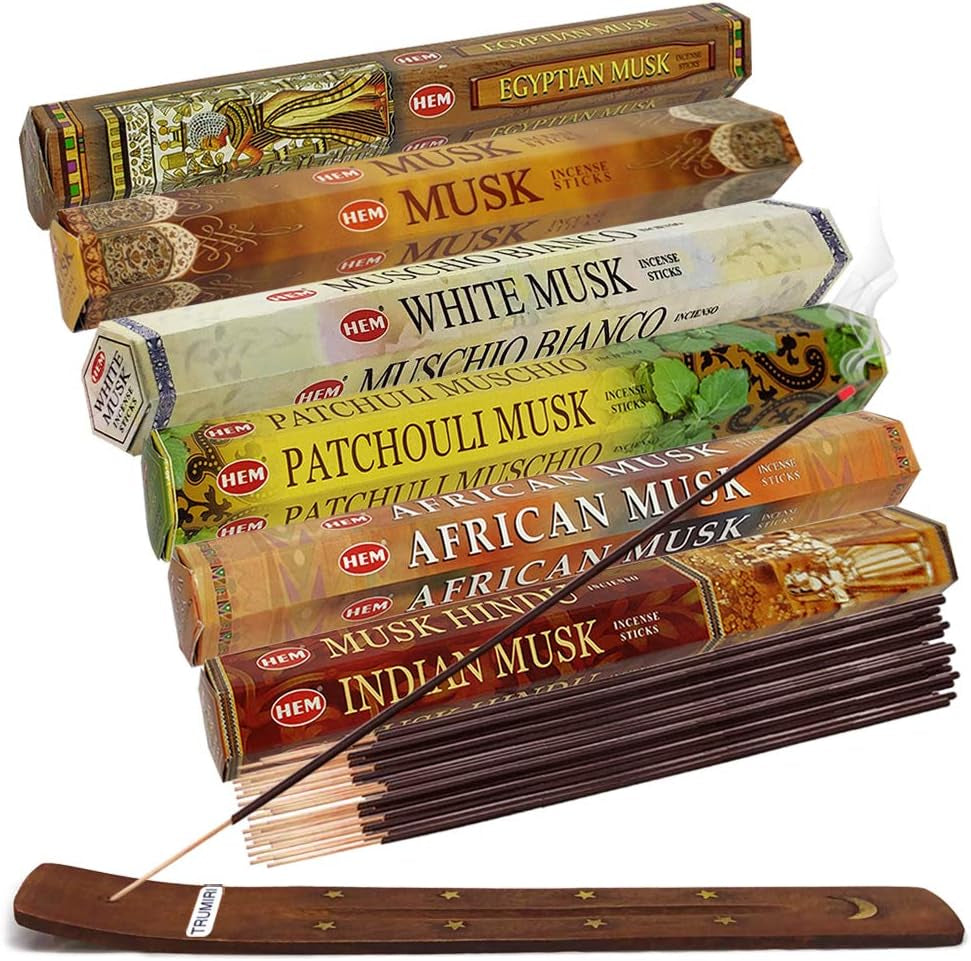 Hem Incense Sticks Variety Pack #27 and Incense Stick Holder Bundle with 6 Leafy Fragrances