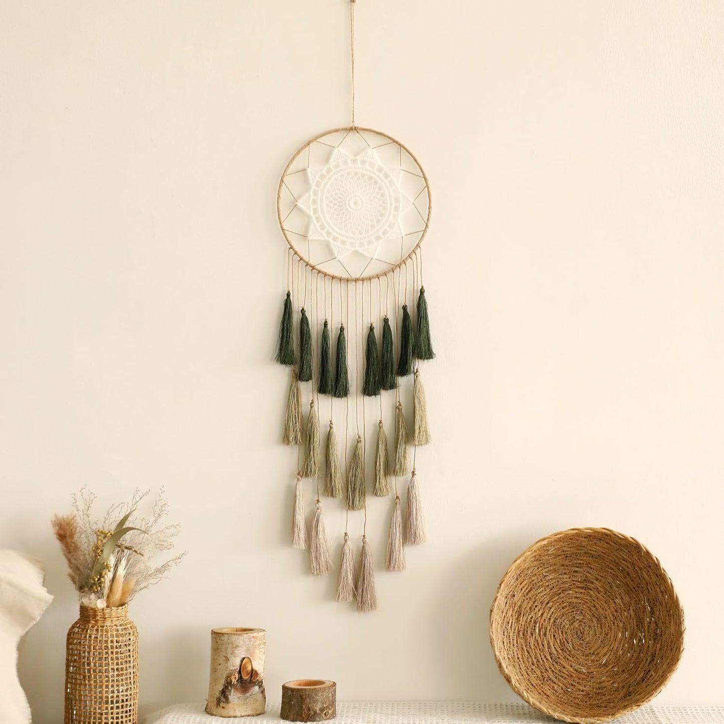 Macrame Dream Catchers for Bedroom - Tassel Wall Hanging Handmade Dreamcatchers Home Decor with Tassel Feather Ornament Craft Blessing Gift (Mix Brown)