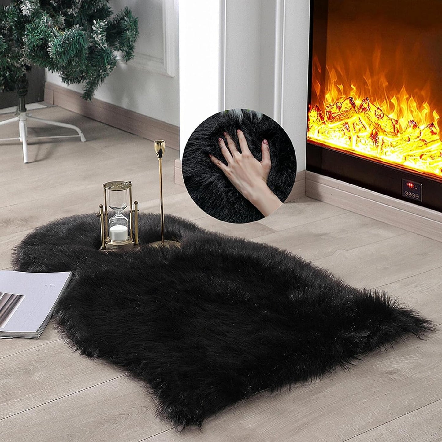 Faux Fur Rug Sheepskin Shag Fluffy Fuzzy Beige 2X3 Ft Small Rugs for Bedroom Bedside Bed Floor Living Room Plush High-Density Cushion Carpet Super Sofa Cover