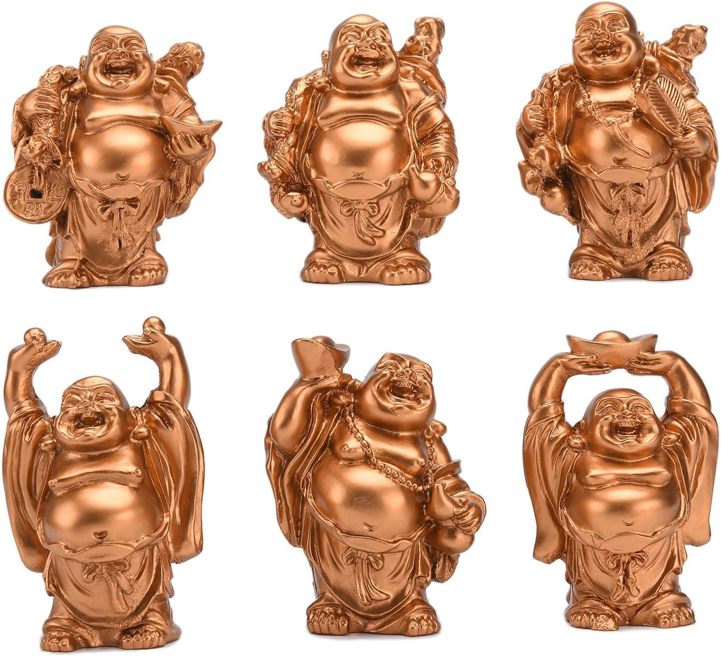 BRABUD 2'' Red Resin Laughing Buddha Figurines Good Gift and Collection Set of 6