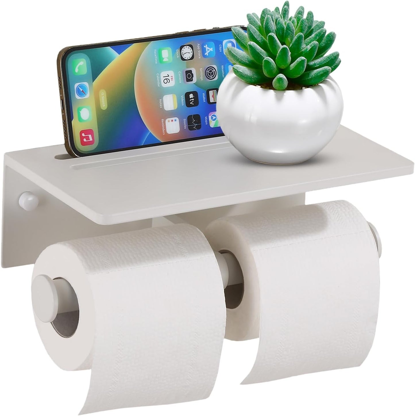 Toilet Paper Holder - Aluminium Double Roll Toilet Tissue Holder with Mobile Phone Shelf for Bathroom, 3M Self Adhesive No Drilling or Wall-Mounted with Screws, Rustproof Modern Style Black
