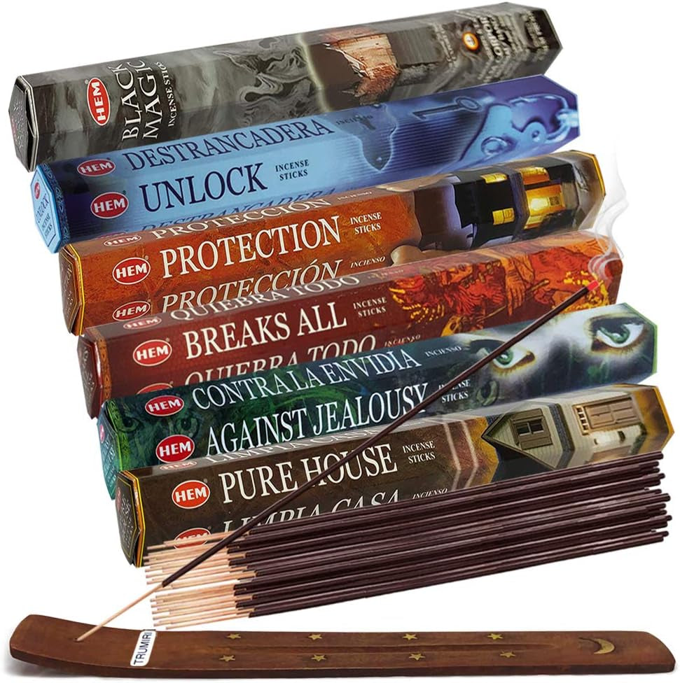Hem Incense Sticks Variety Pack #27 and Incense Stick Holder Bundle with 6 Leafy Fragrances