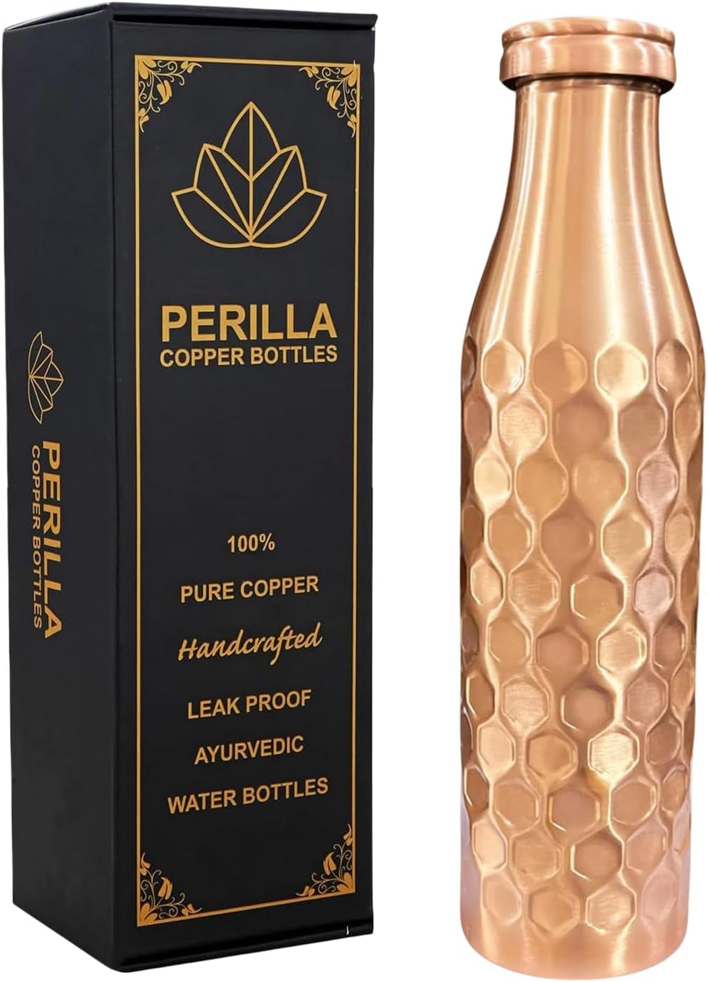 Pure Copper Water Bottle 34 Oz Leak Proof 100% Pure - Ayurvedic Copper Vessel - Drink More Water and Enjoy the Health Benefits Immediately - for Gym, Yoga Bottle (Diamond 2)