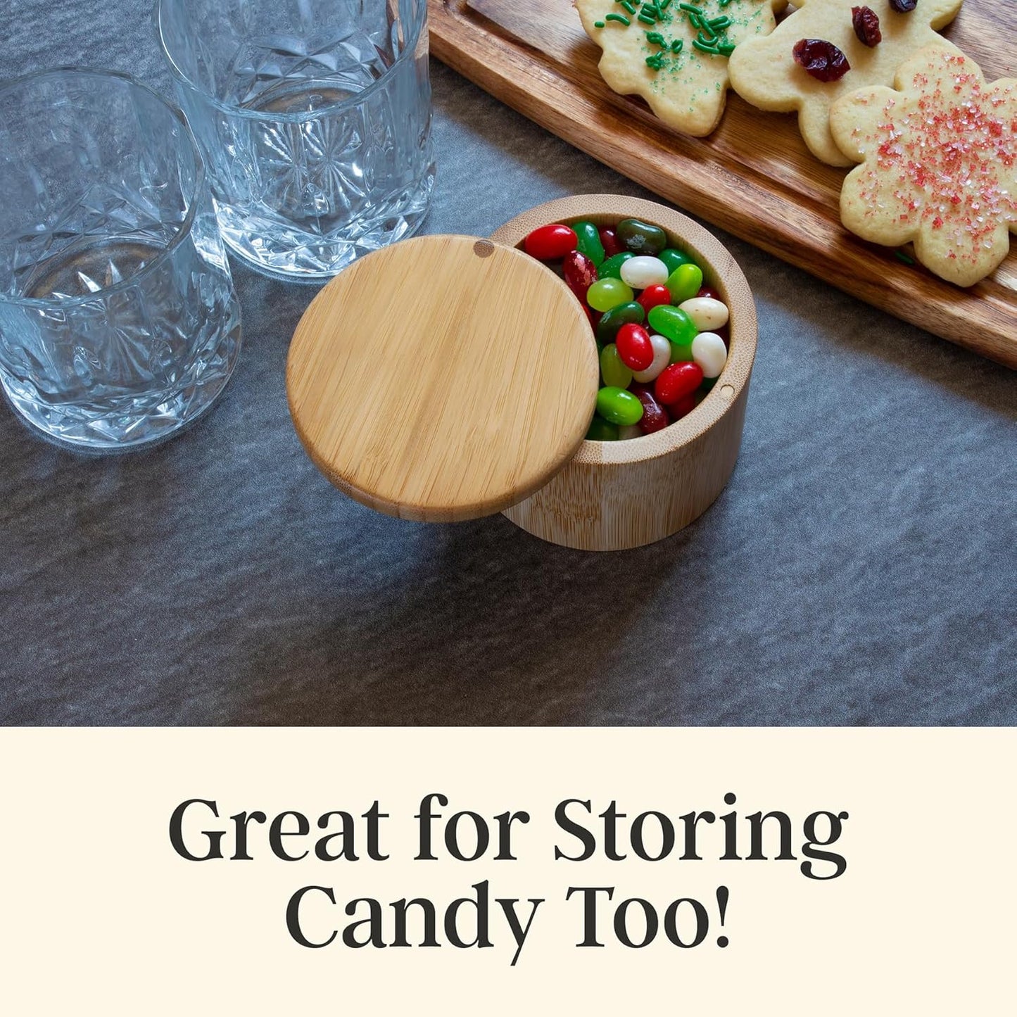 Salt Cellar with Swivel Lid – Bamboo Spice Box Storage Container for Kitchen Countertop with Magnetic Closure – Ideal for Sea Salt, Spices and Herbs