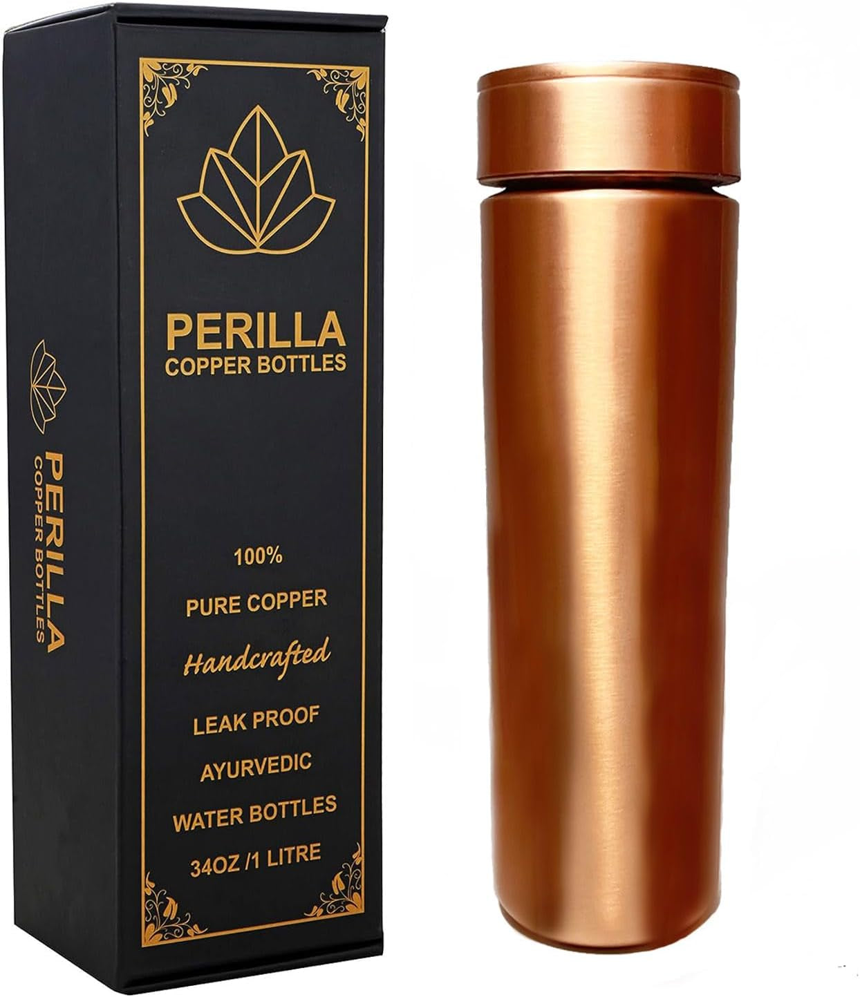 Pure Copper Water Bottle 34 Oz Leak Proof 100% Pure - Ayurvedic Copper Vessel - Drink More Water and Enjoy the Health Benefits Immediately - for Gym, Yoga Bottle (Diamond 2)