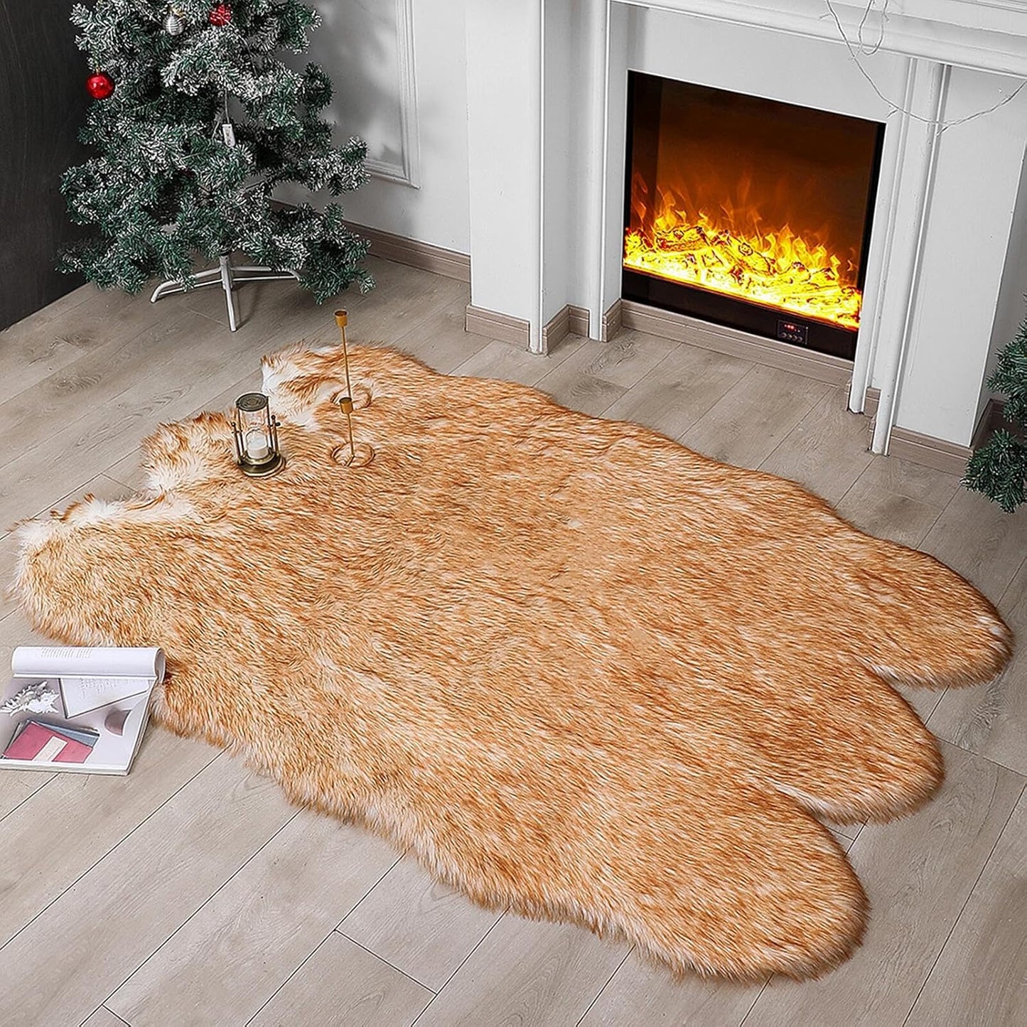 Faux Fur Rug Sheepskin Shag Fluffy Fuzzy Beige 2X3 Ft Small Rugs for Bedroom Bedside Bed Floor Living Room Plush High-Density Cushion Carpet Super Sofa Cover