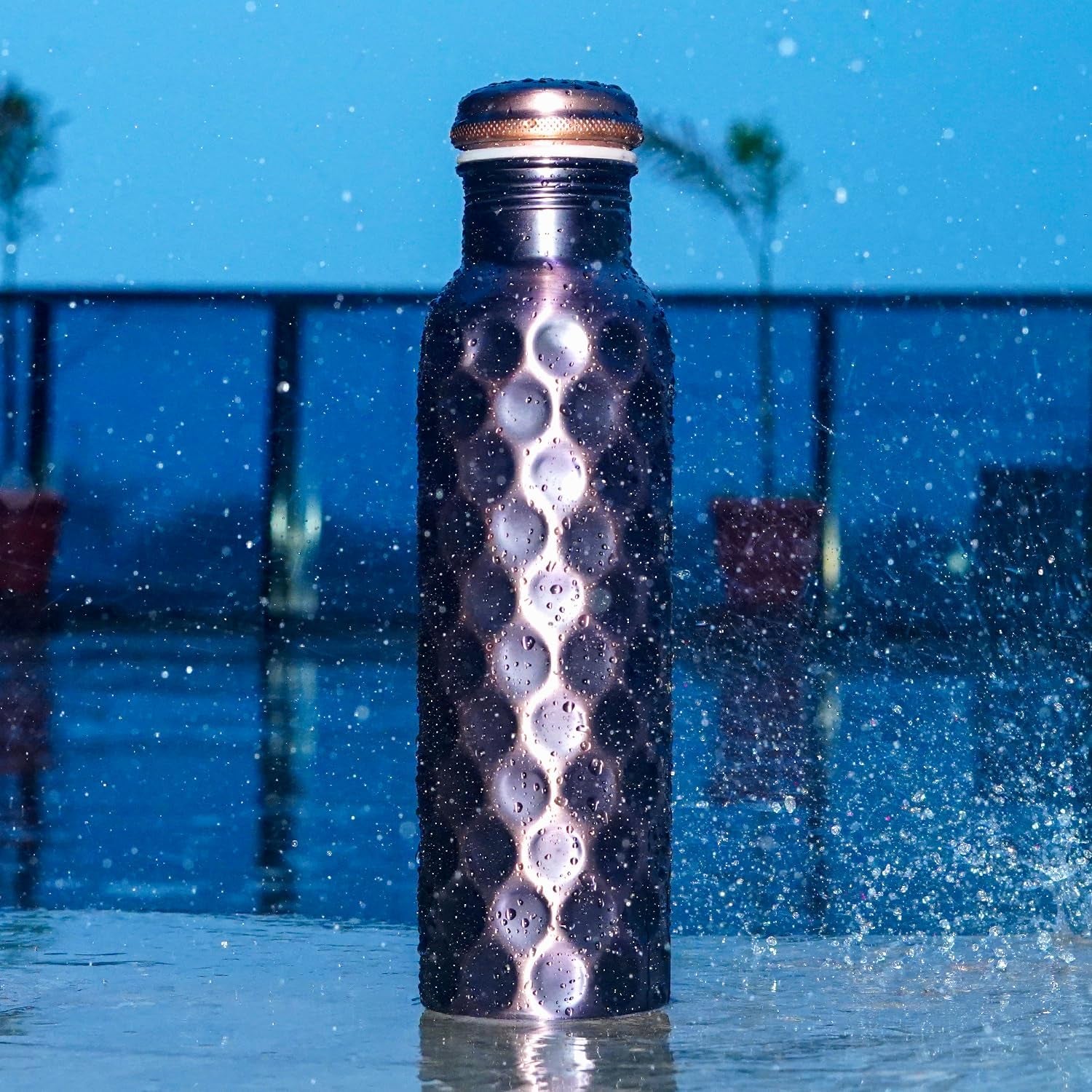 Pure Copper Water Bottle 34 Oz Leak Proof 100% Pure - Ayurvedic Copper Vessel - Drink More Water and Enjoy the Health Benefits Immediately - for Gym, Yoga Bottle (Diamond 2)