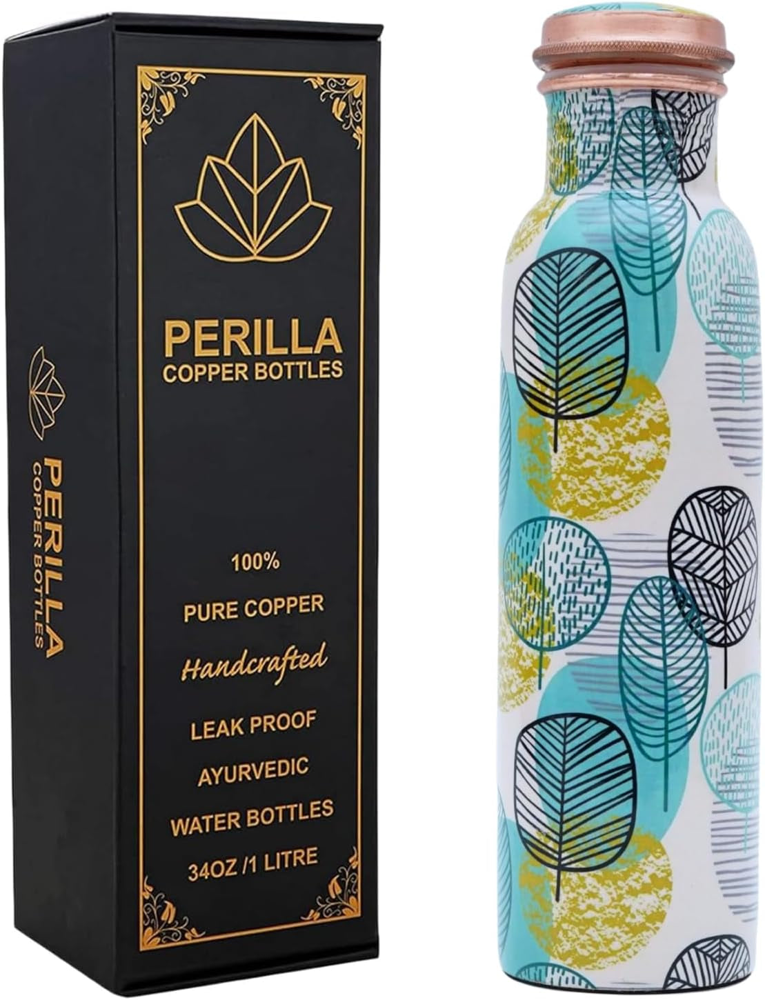 Pure Copper Water Bottle 34 Oz Leak Proof 100% Pure - Ayurvedic Copper Vessel - Drink More Water and Enjoy the Health Benefits Immediately - for Gym, Yoga Bottle (Diamond 2)