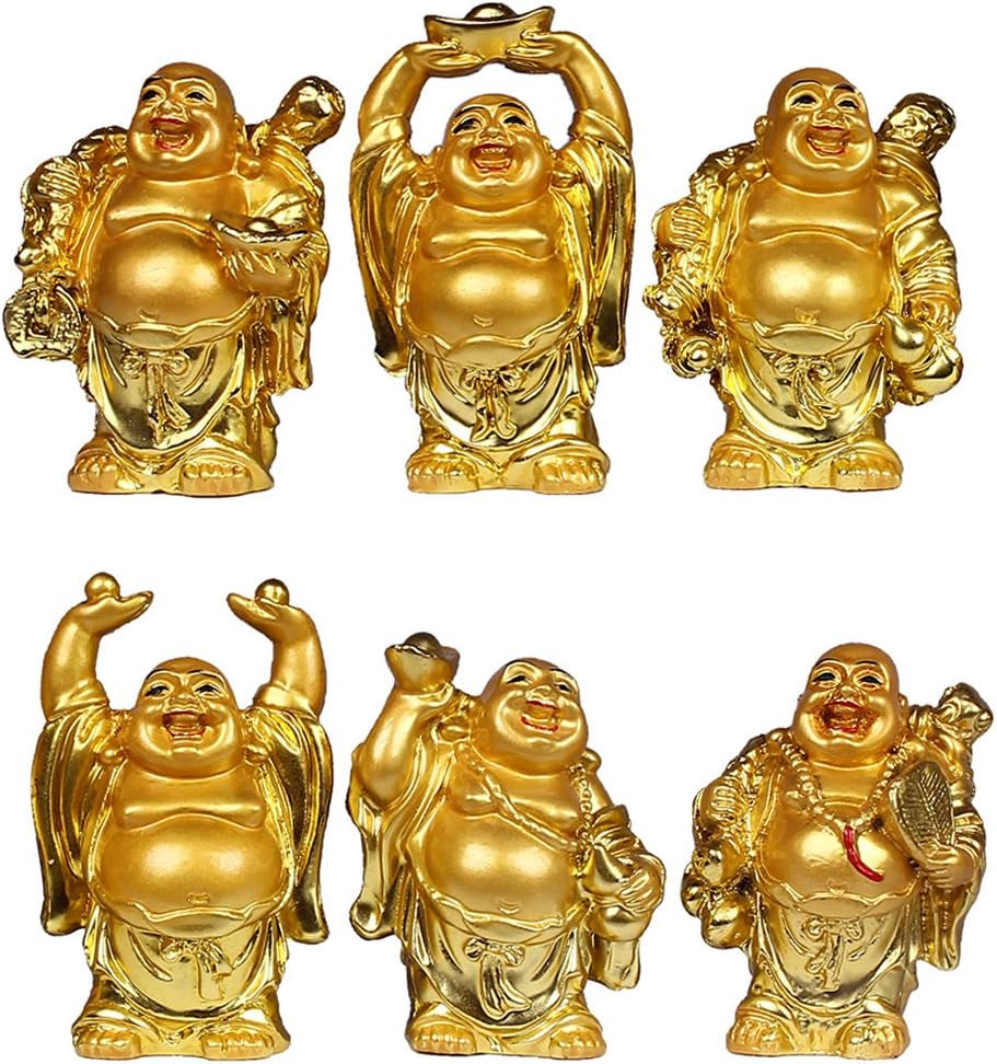 BRABUD 2'' Red Resin Laughing Buddha Figurines Good Gift and Collection Set of 6