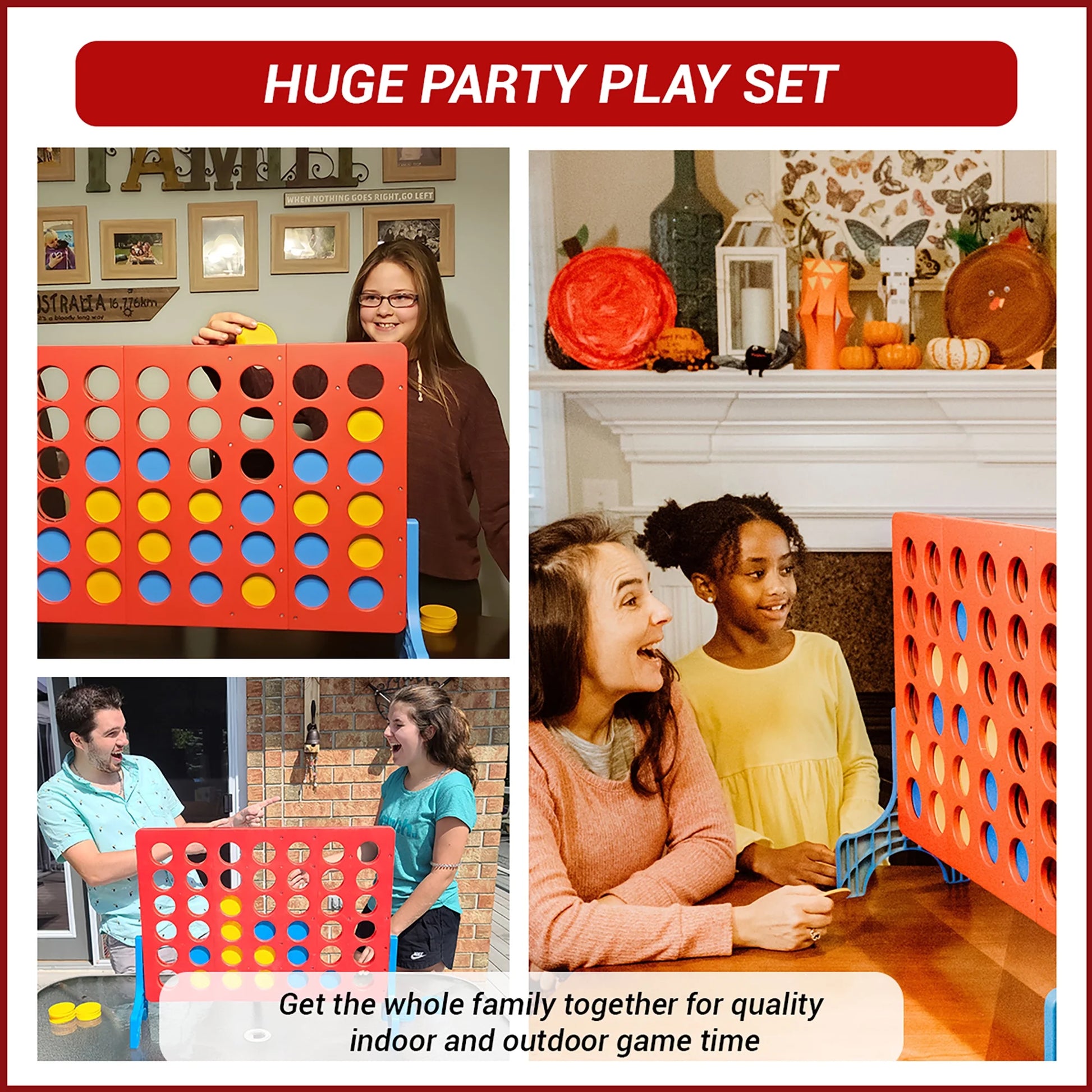 4 in a Row Connect Games | Outdoor Board Game | Giant Family Fun Lawn & Yard Games | Tabletop outside Game for Adults & Kids | Family Gatherings,Backyard,Carnival (Large - 4 in a Row)