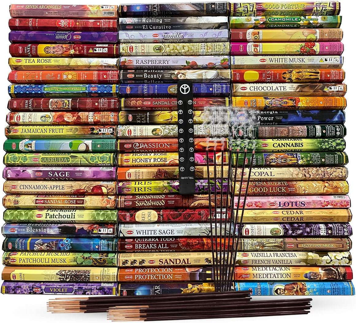 Hem Incense Sticks Variety Pack #27 and Incense Stick Holder Bundle with 6 Leafy Fragrances