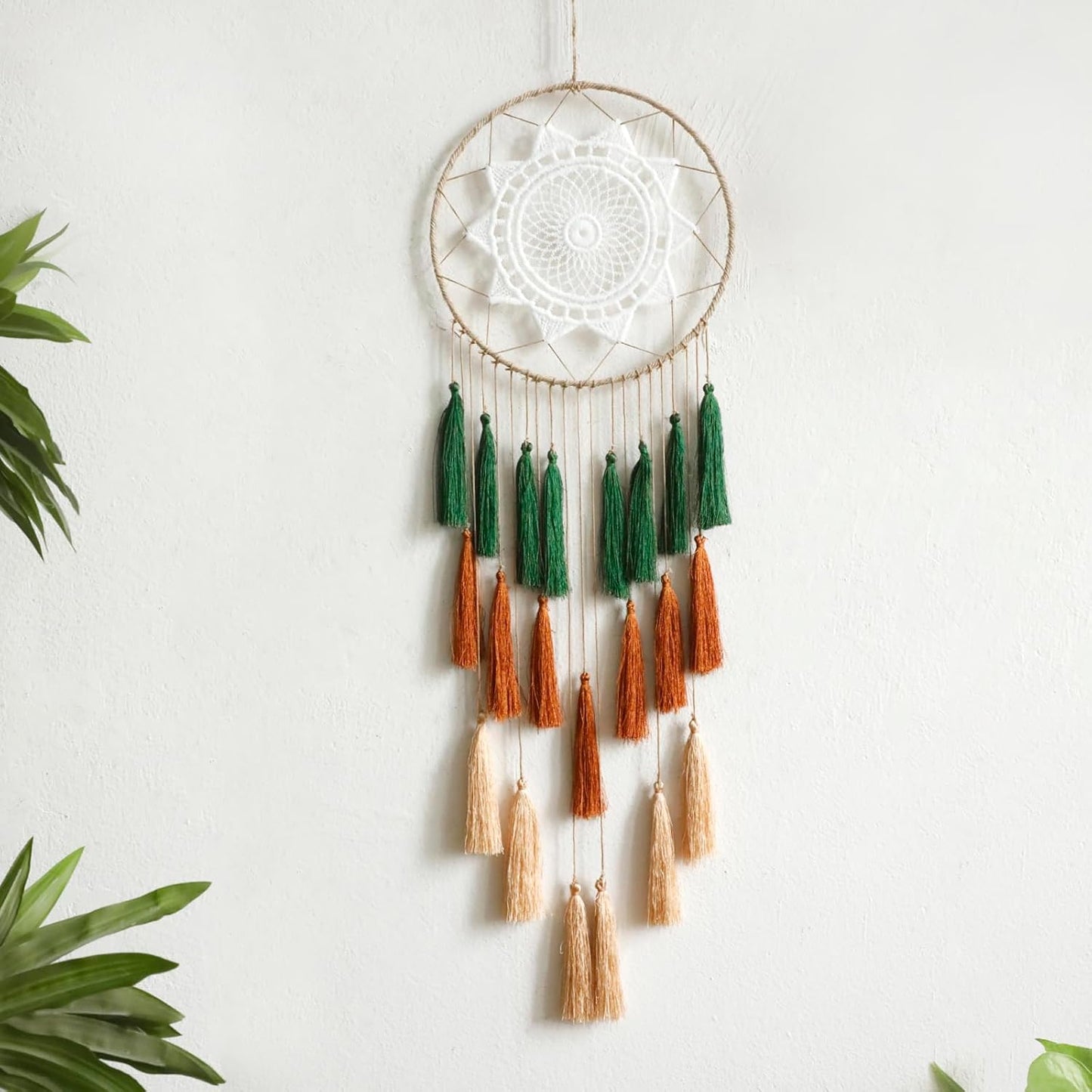 Macrame Dream Catchers for Bedroom - Tassel Wall Hanging Handmade Dreamcatchers Home Decor with Tassel Feather Ornament Craft Blessing Gift (Mix Brown)