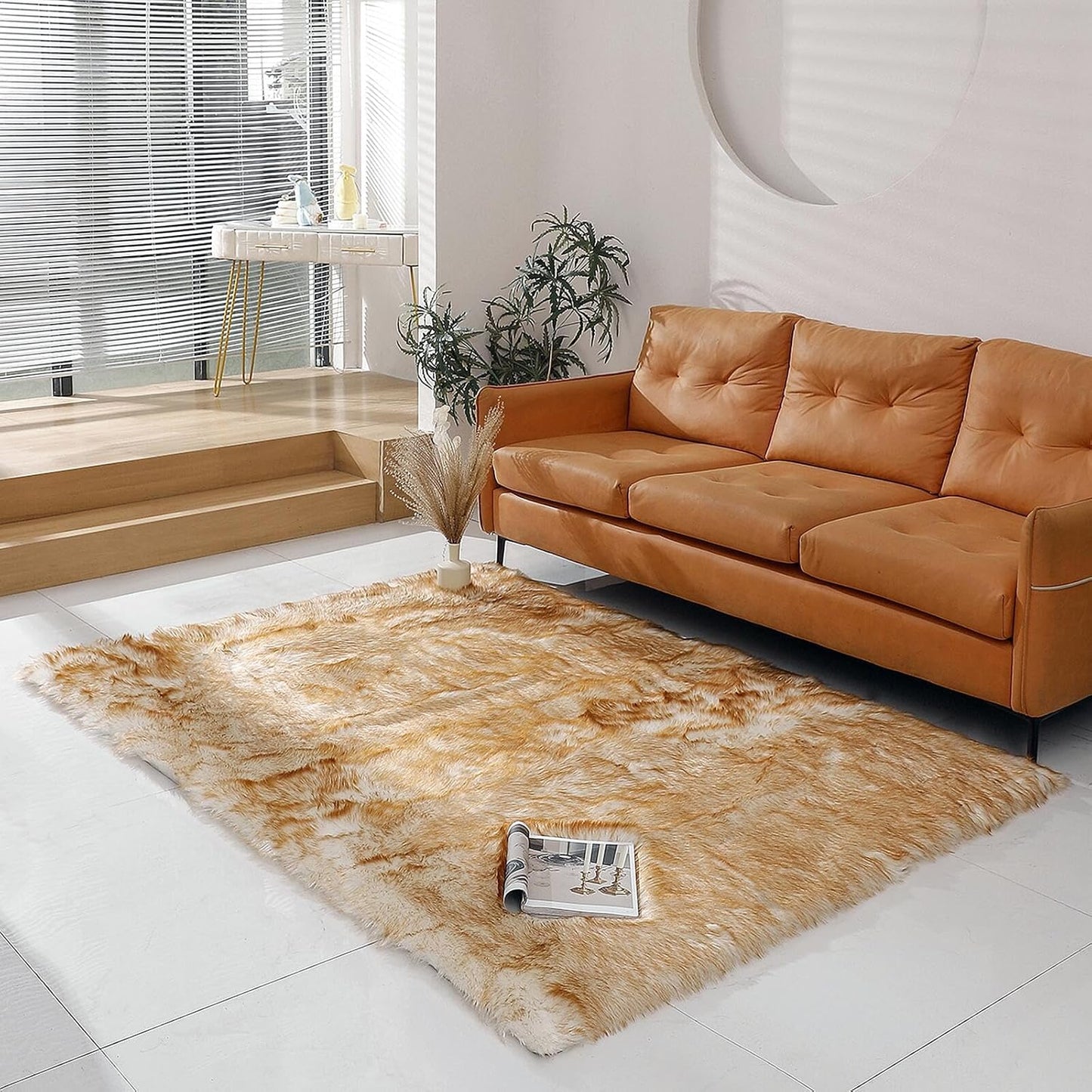 Faux Fur Rug Sheepskin Shag Fluffy Fuzzy Beige 2X3 Ft Small Rugs for Bedroom Bedside Bed Floor Living Room Plush High-Density Cushion Carpet Super Sofa Cover