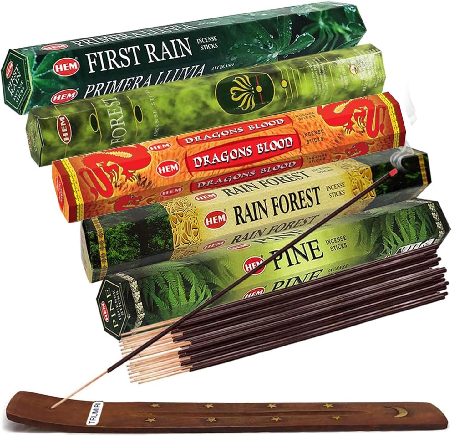 Hem Incense Sticks Variety Pack #1 and Incense Stick Holder Bundle with 5 Celestial Themed Fragrances