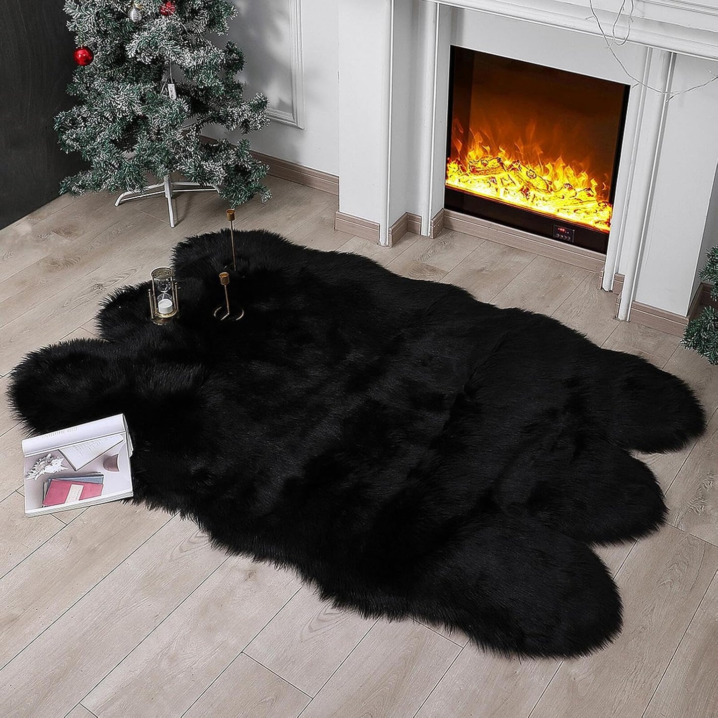 Faux Fur Rug Sheepskin Shag Fluffy Fuzzy Beige 2X3 Ft Small Rugs for Bedroom Bedside Bed Floor Living Room Plush High-Density Cushion Carpet Super Sofa Cover