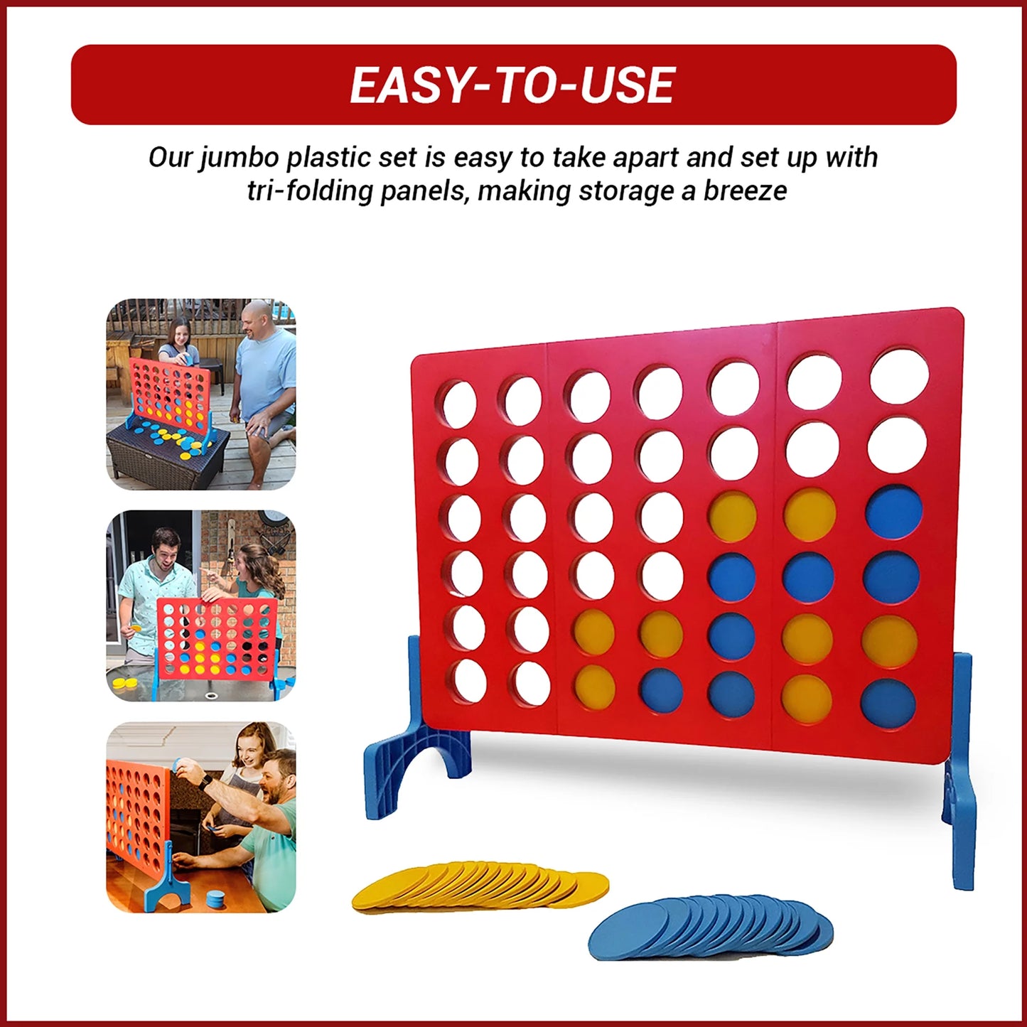 4 in a Row Connect Games | Outdoor Board Game | Giant Family Fun Lawn & Yard Games | Tabletop outside Game for Adults & Kids | Family Gatherings,Backyard,Carnival (Large - 4 in a Row)