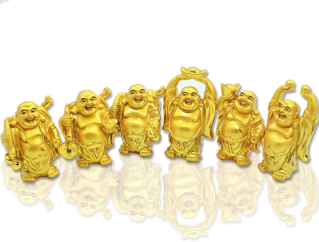 BRABUD 2'' Red Resin Laughing Buddha Figurines Good Gift and Collection Set of 6