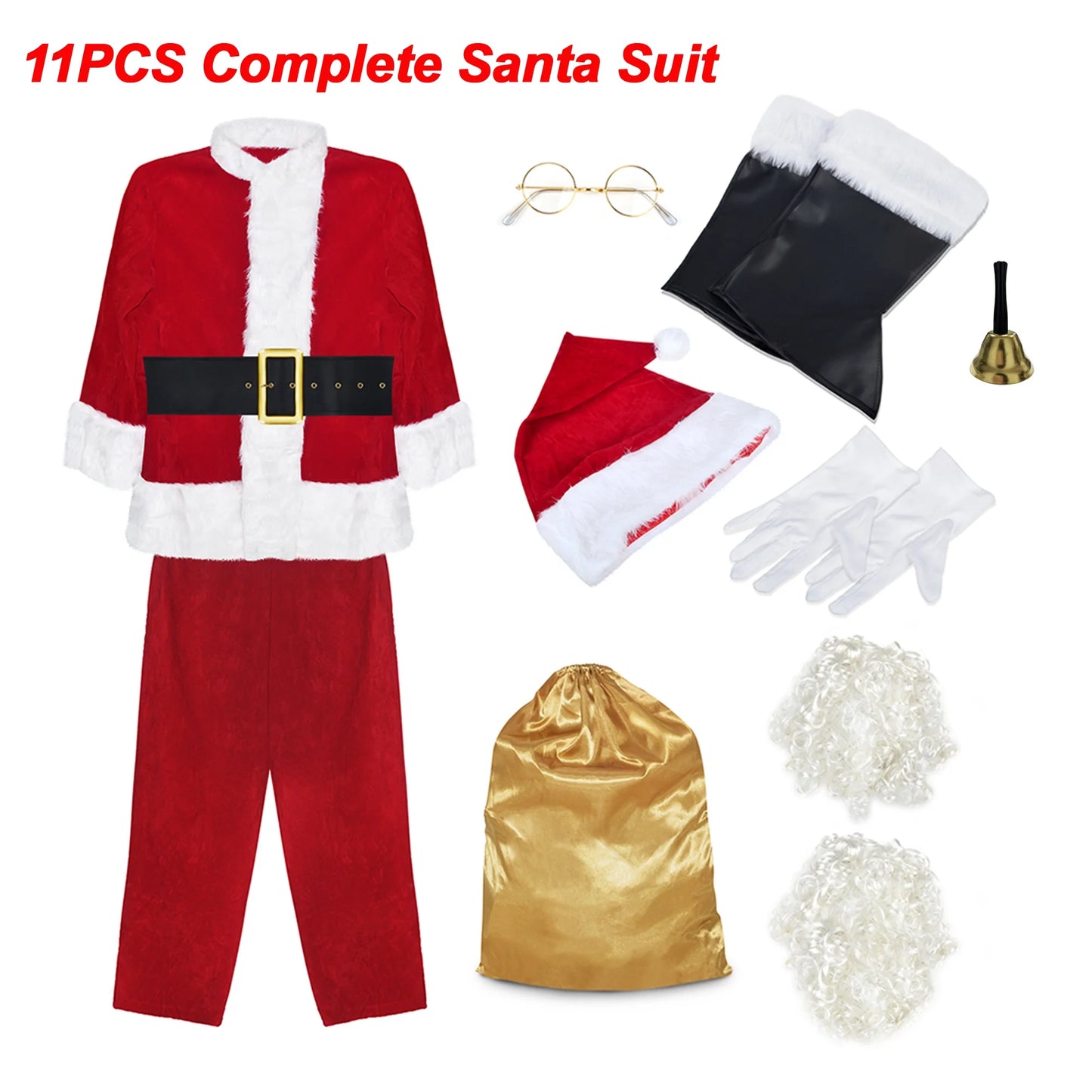 Men'S Deluxe Santa Suit 11PC. Christmas Adult Santa Claus Costume -M