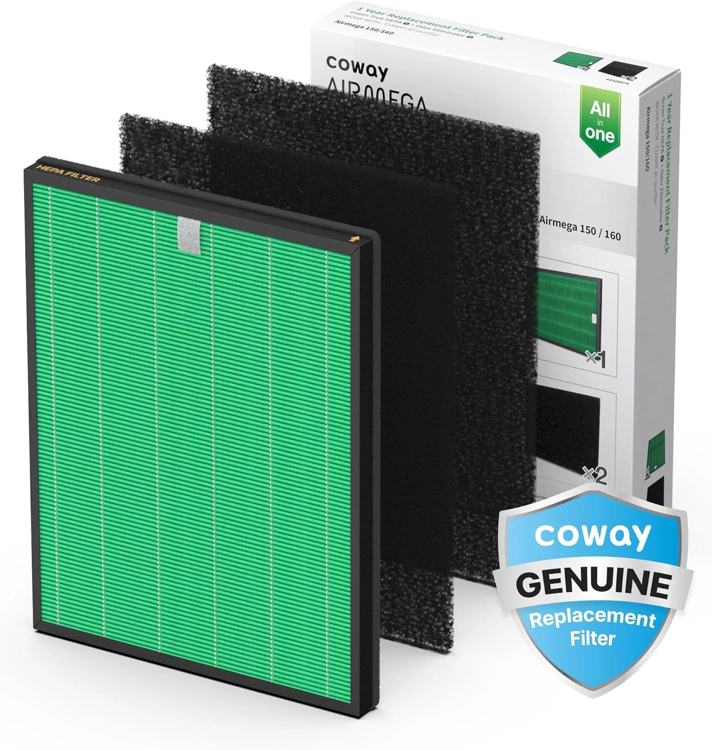 Airmega 150 Air Purifier Replacement Filter Set, Green True HEPA and Active Carbon Filter, AP-1019C-FP