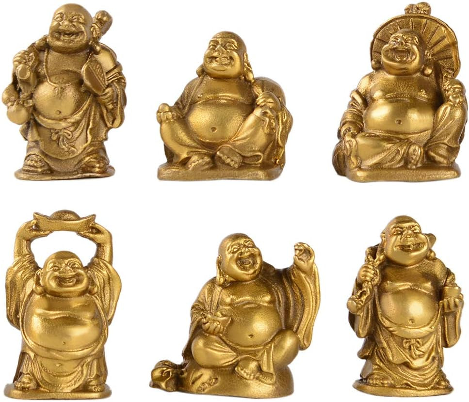BRABUD 2'' Red Resin Laughing Buddha Figurines Good Gift and Collection Set of 6