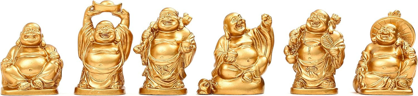 BRABUD 2'' Red Resin Laughing Buddha Figurines Good Gift and Collection Set of 6