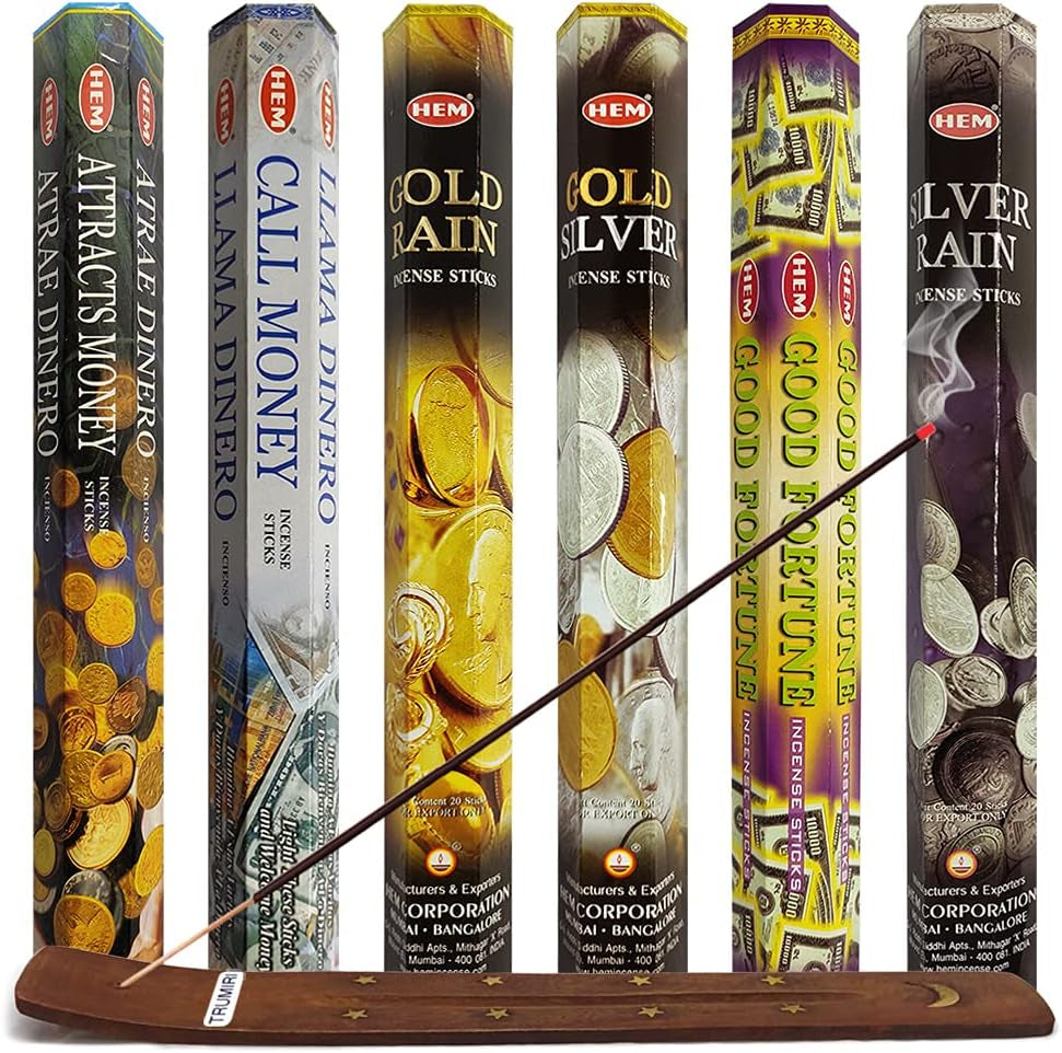 Hem Incense Sticks Variety Pack #27 and Incense Stick Holder Bundle with 6 Leafy Fragrances