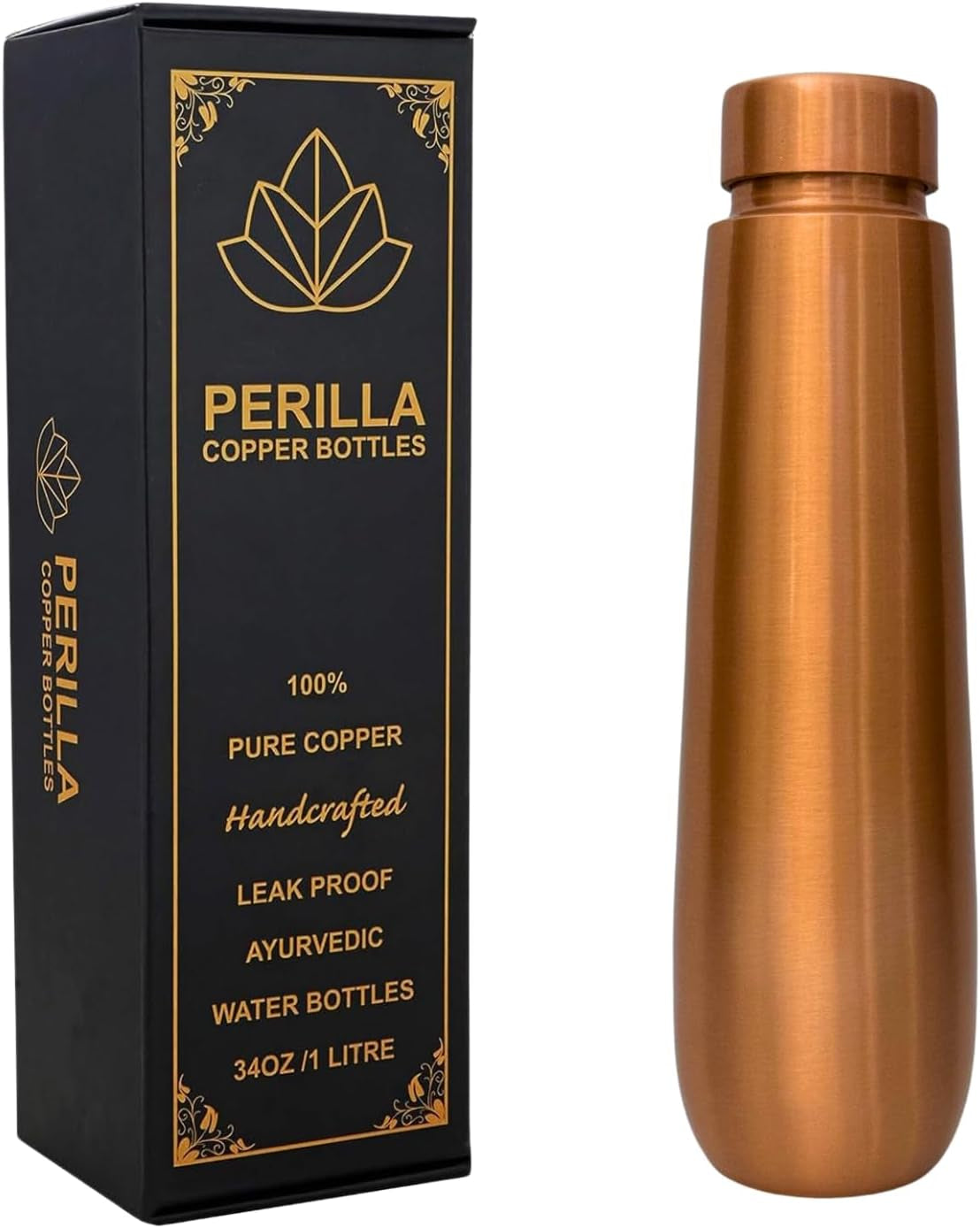 Pure Copper Water Bottle 34 Oz Leak Proof 100% Pure - Ayurvedic Copper Vessel - Drink More Water and Enjoy the Health Benefits Immediately - for Gym, Yoga Bottle (Diamond 2)