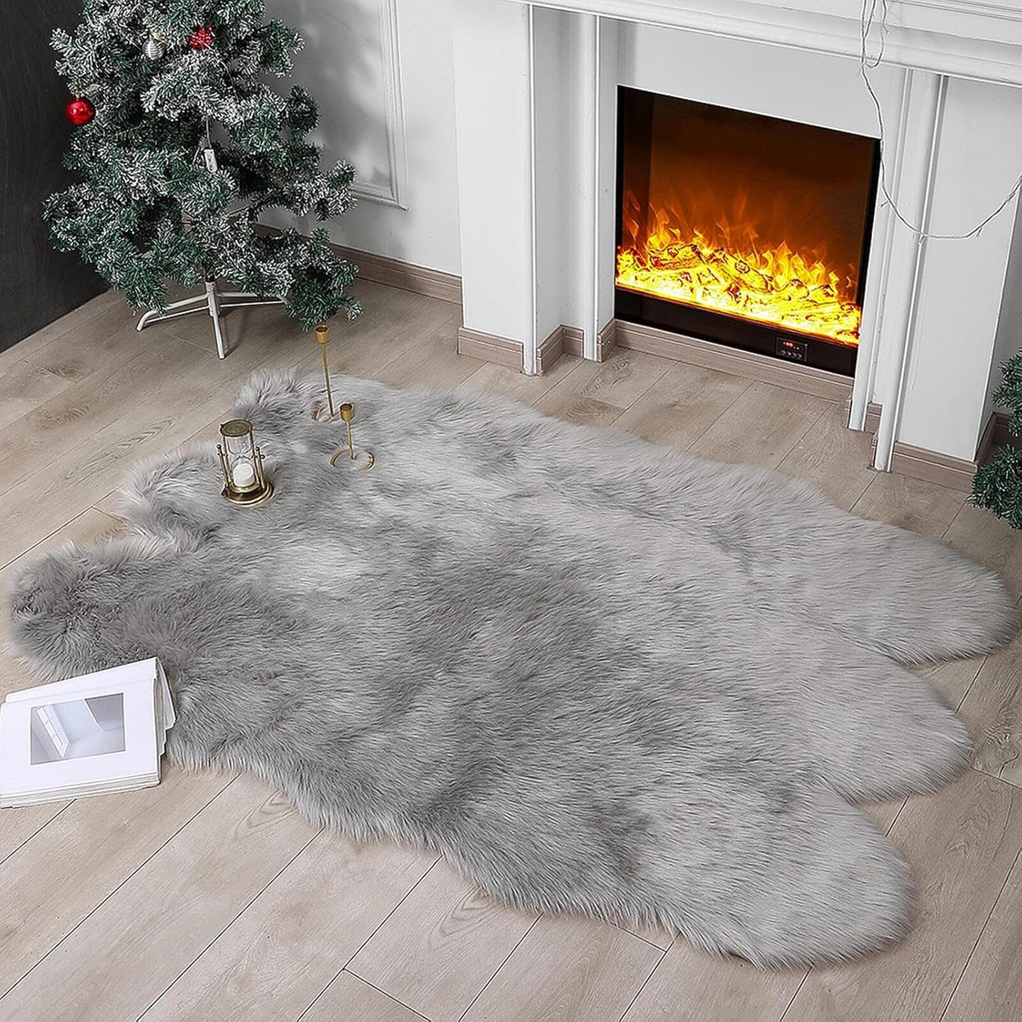 Faux Fur Rug Sheepskin Shag Fluffy Fuzzy Beige 2X3 Ft Small Rugs for Bedroom Bedside Bed Floor Living Room Plush High-Density Cushion Carpet Super Sofa Cover