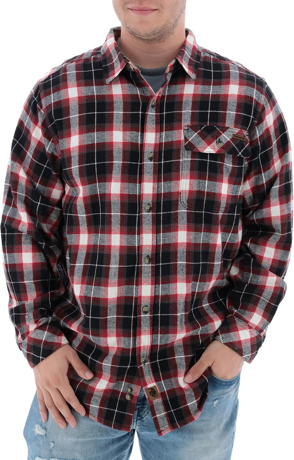 Men'S Flannel Shirt Long Sleeve Button down 100% Cotton