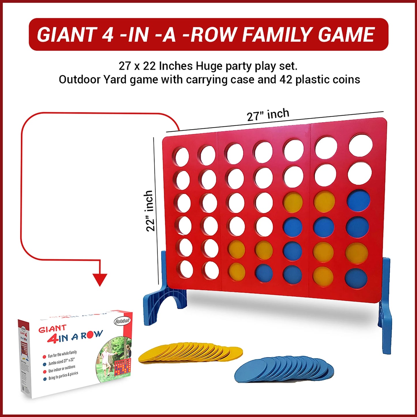 4 in a Row Connect Games | Outdoor Board Game | Giant Family Fun Lawn & Yard Games | Tabletop outside Game for Adults & Kids | Family Gatherings,Backyard,Carnival (Large - 4 in a Row)