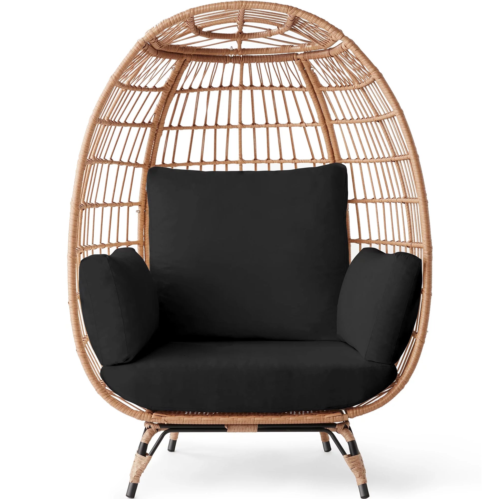 Wicker Egg Chair Oversized Indoor Outdoor Patio Lounger W/ Steel Frame, 440Lb Capacity - Ivory